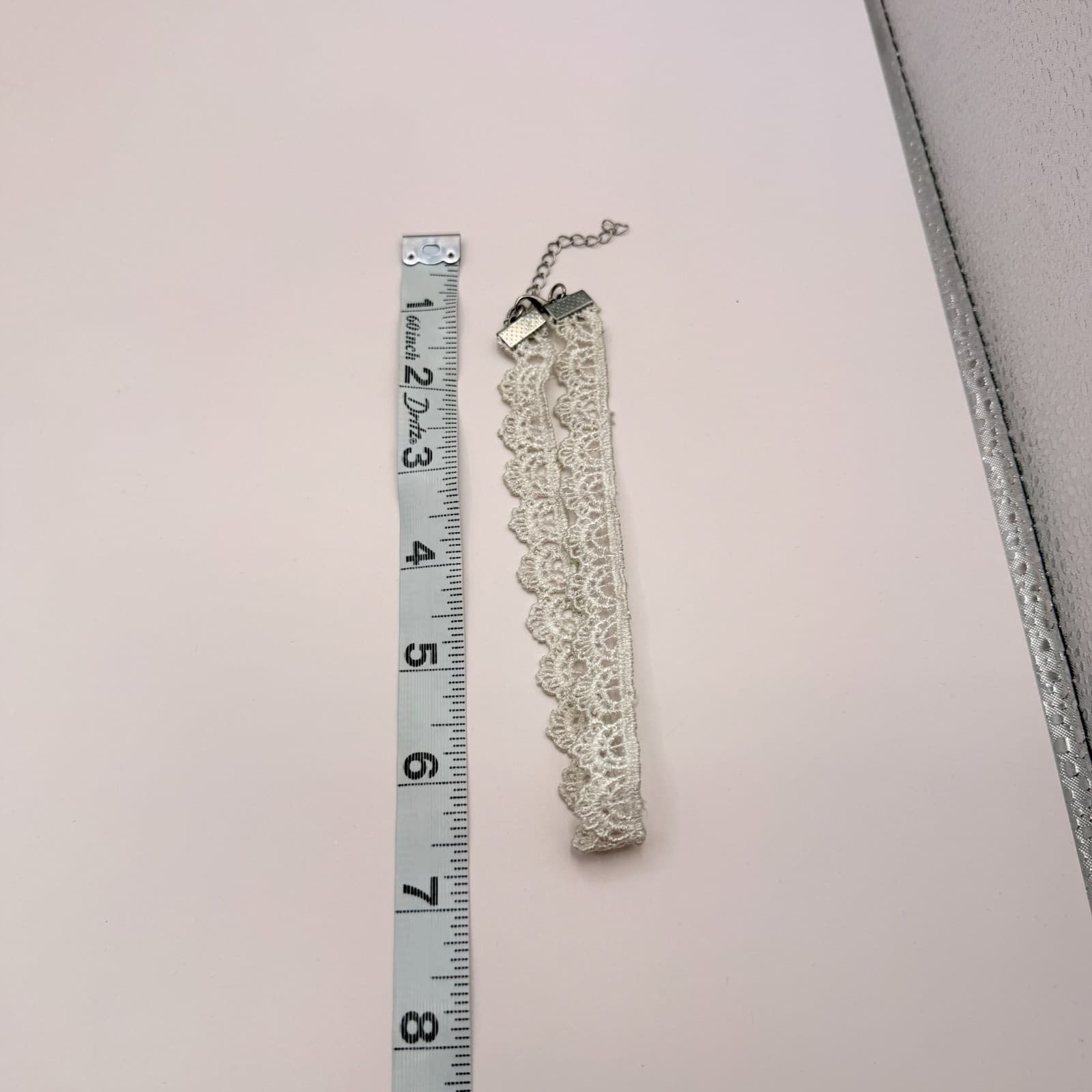 VTG Y2K Silver Tone Cream Lace Crochet Choker Necklace Women's Fashion Jewelry - Thumbnail 10