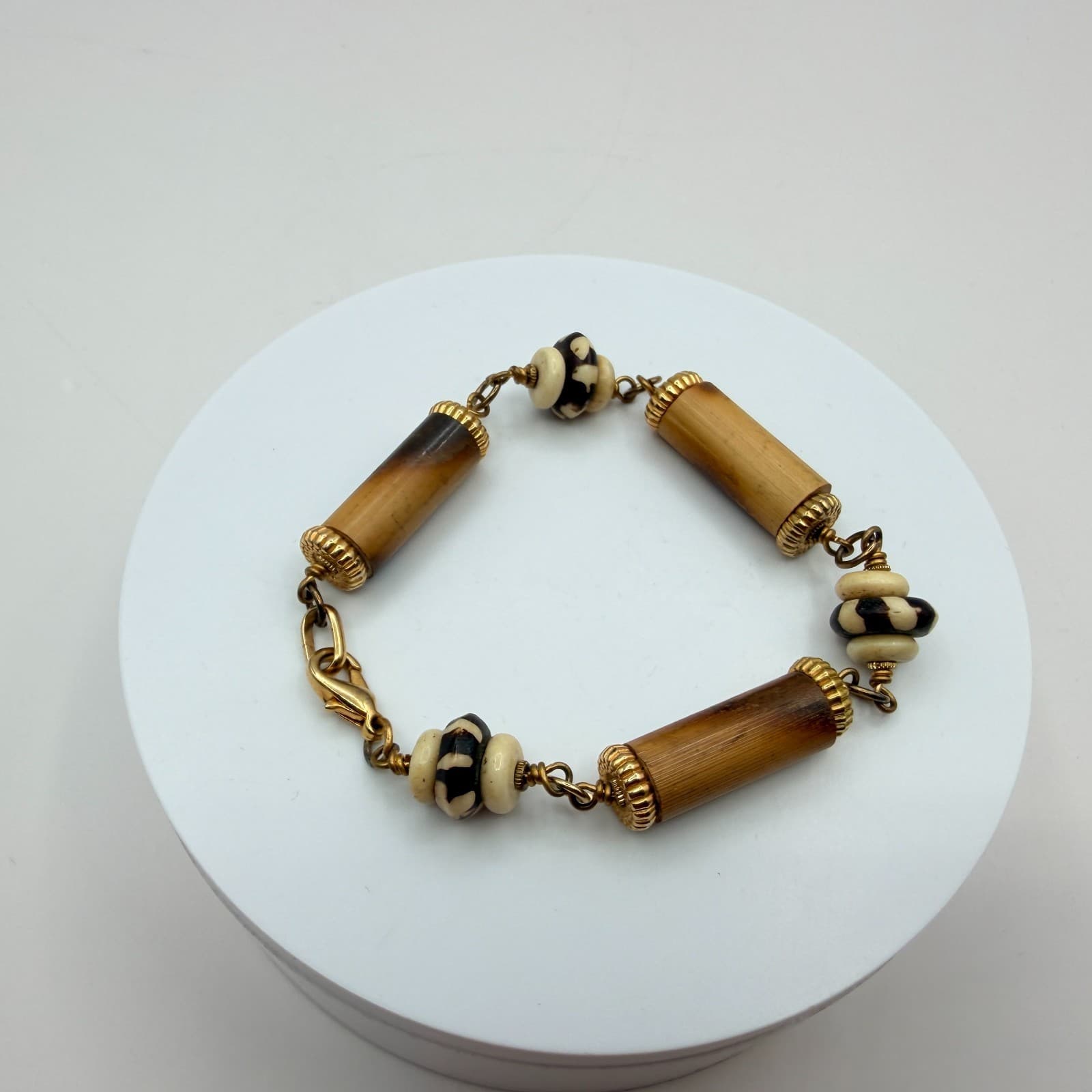 Vintage 90s Gold Tone Beaded Bracelet Boho Women's Classic Fashion Jewelry - Thumbnail 2