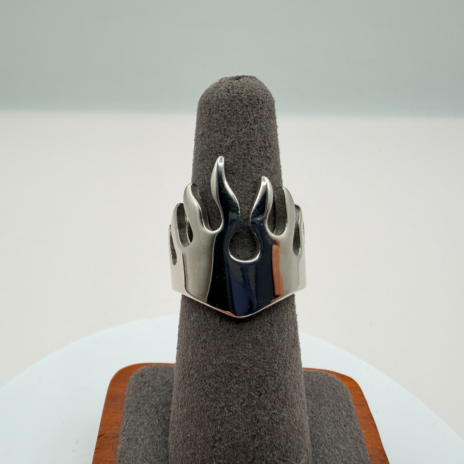 Vintage Y2K Silver Tone Flame Ring Statement Unisex Classic Fashion Jewelry - Image 1