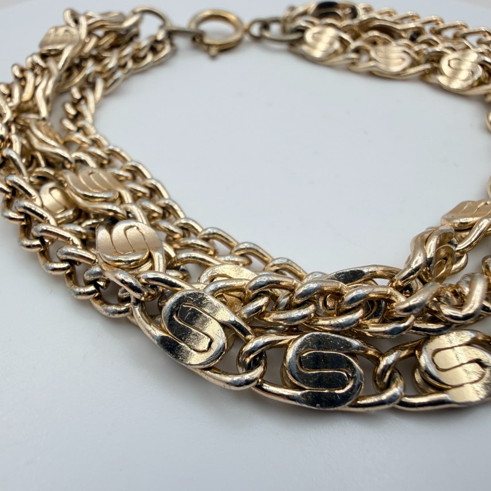Vintage 90s Gold Tone Multi-Strand S-Link Curb Chain Bracelet Fashion Jewelry - Thumbnail 3