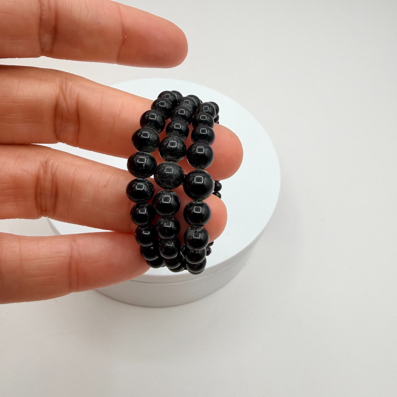 Vintage 90s Black Beaded Memory Wire Wrap Bracelet Women's Classic Jewelry - Thumbnail 9