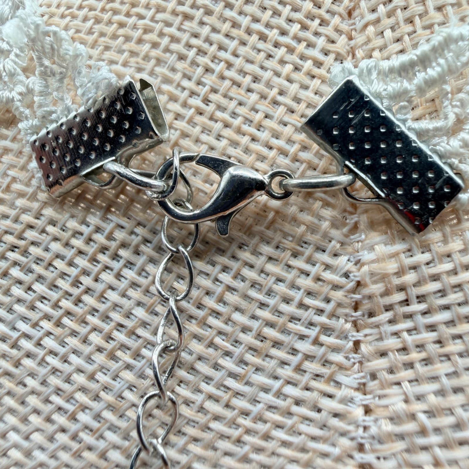 VTG Y2K Silver Tone Cream Lace Crochet Choker Necklace Women's Fashion Jewelry - Thumbnail 9