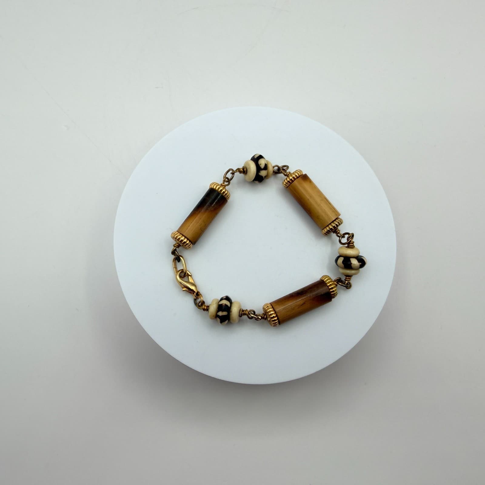 Vintage 90s Gold Tone Beaded Bracelet Boho Women's Classic Fashion Jewelry - Thumbnail 9