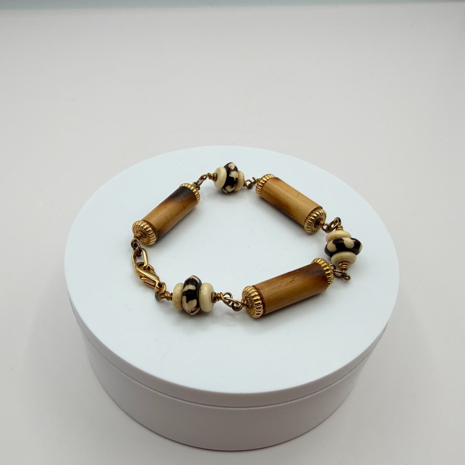 Vintage 90s Gold Tone Beaded Bracelet Boho Women's Classic Fashion Jewelry - Thumbnail 8