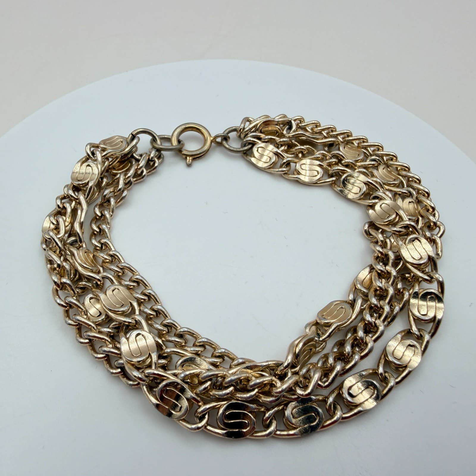 Vintage 90s Gold Tone Multi-Strand S-Link Curb Chain Bracelet Fashion Jewelry - Image 1