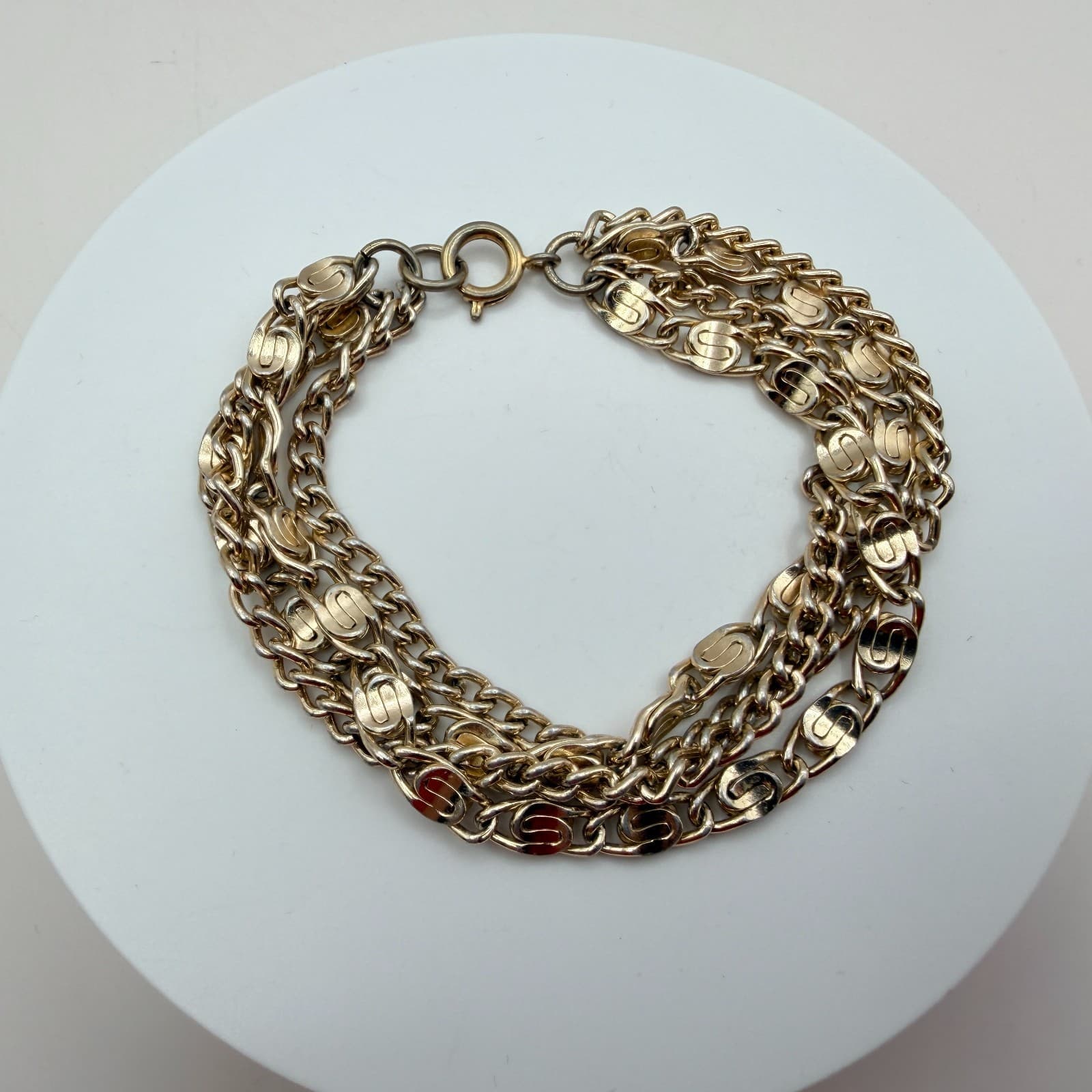 Vintage 90s Gold Tone Multi-Strand S-Link Curb Chain Bracelet Fashion Jewelry - Thumbnail 6