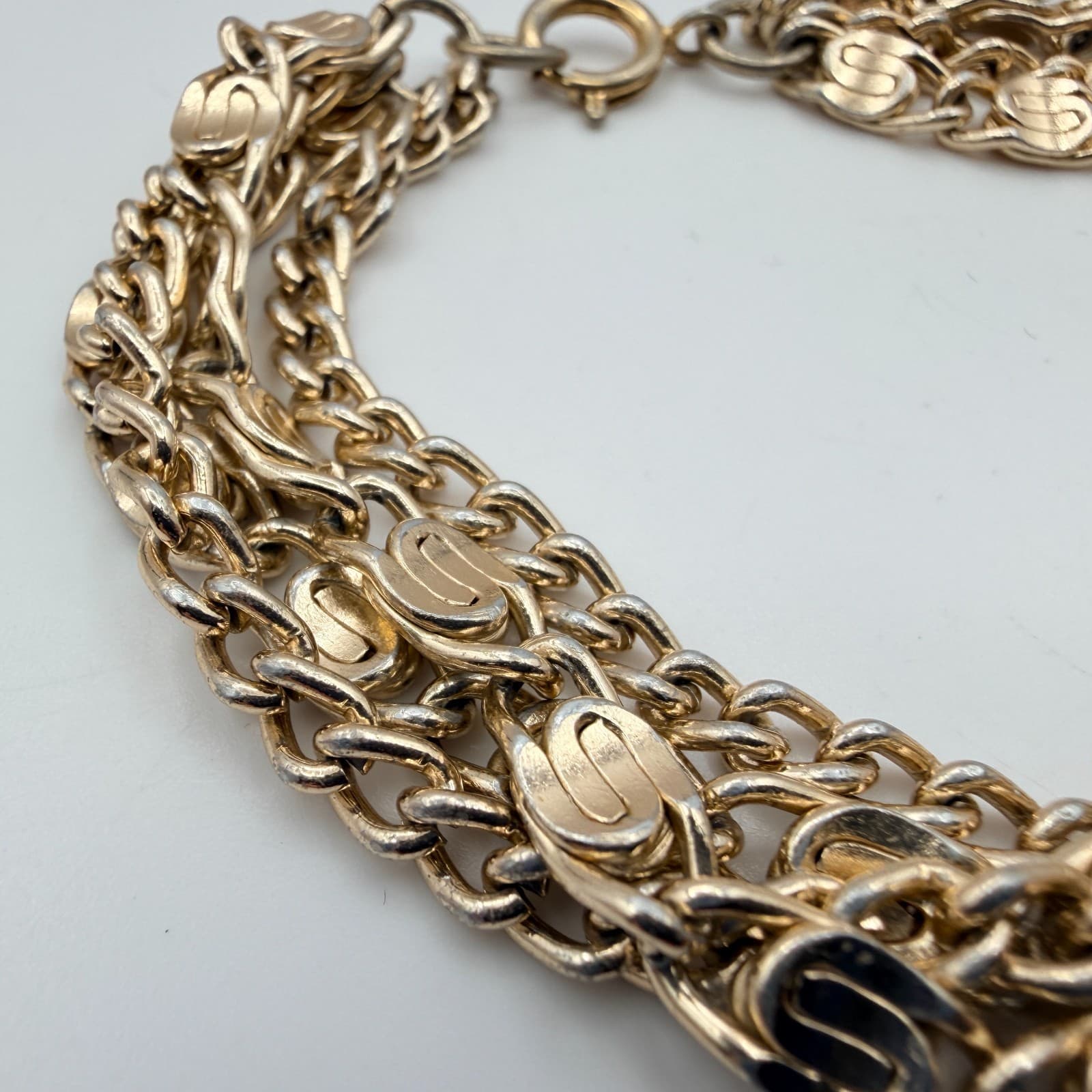 Vintage 90s Gold Tone Multi-Strand S-Link Curb Chain Bracelet Fashion Jewelry - Thumbnail 4