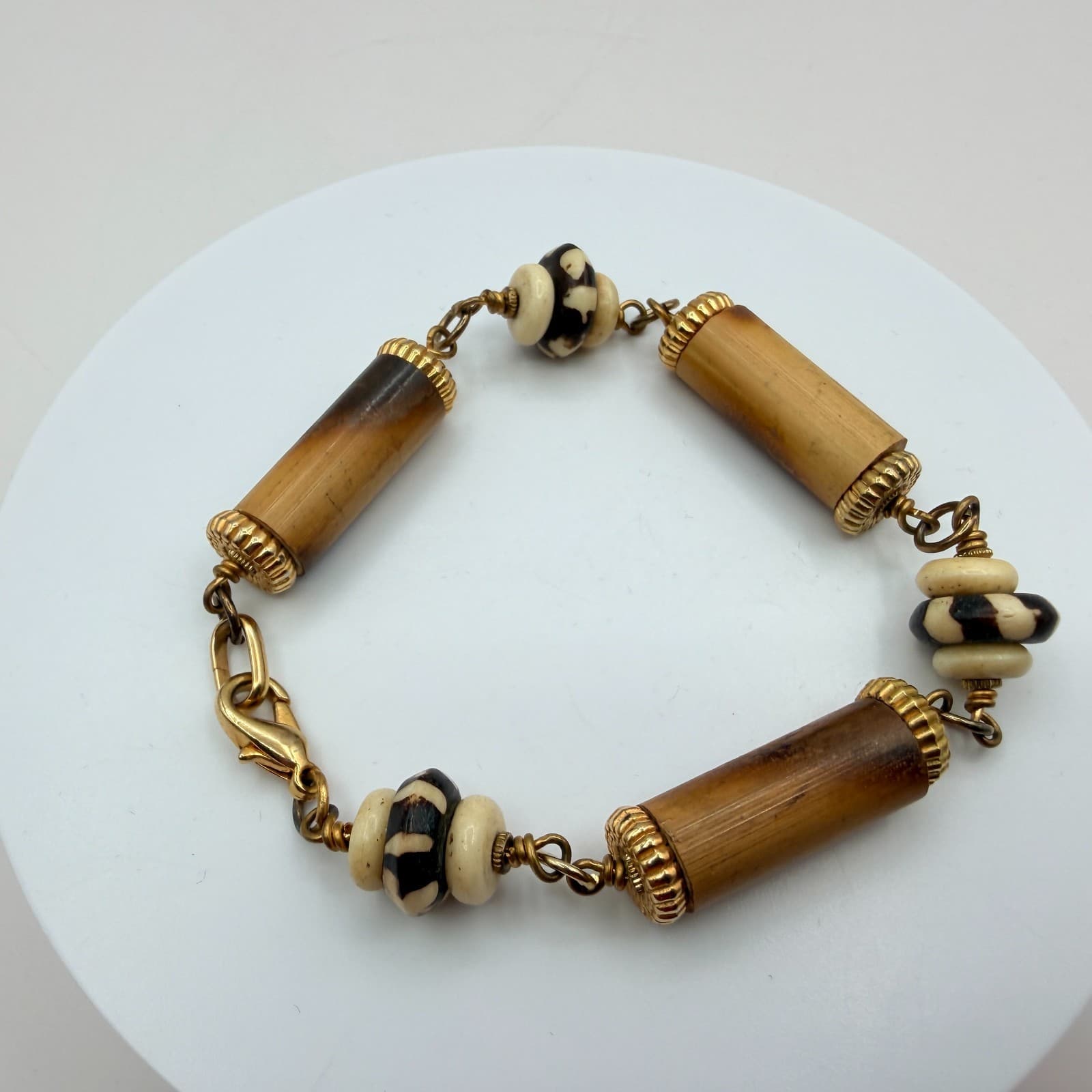 Vintage 90s Gold Tone Beaded Bracelet Boho Women's Classic Fashion Jewelry - Thumbnail 3