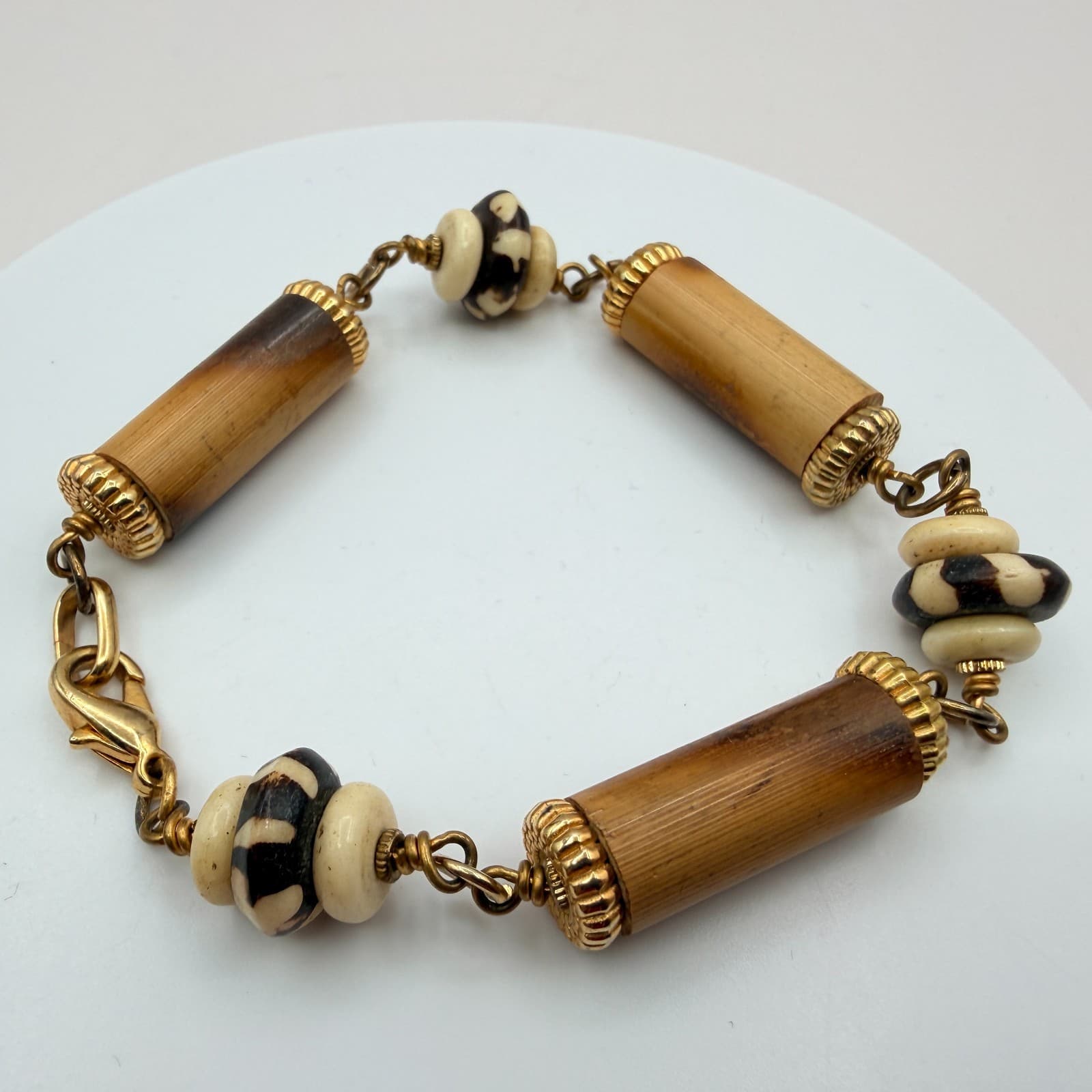 Vintage 90s Gold Tone Beaded Bracelet Boho Women's Classic Fashion Jewelry - Thumbnail 5