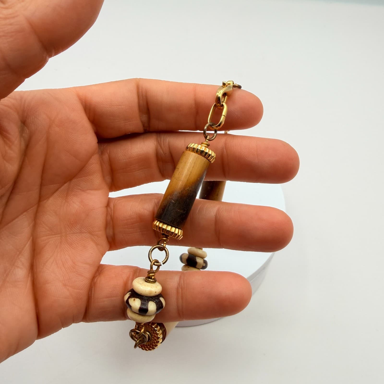 Vintage 90s Gold Tone Beaded Bracelet Boho Women's Classic Fashion Jewelry - Thumbnail 10