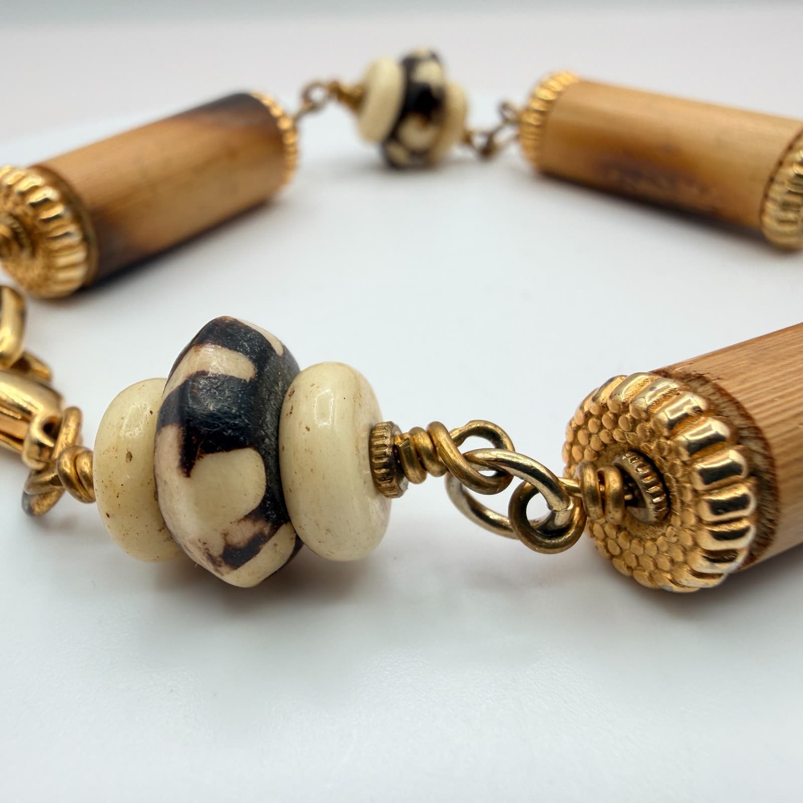 Vintage 90s Gold Tone Beaded Bracelet Boho Women's Classic Fashion Jewelry - Thumbnail 6