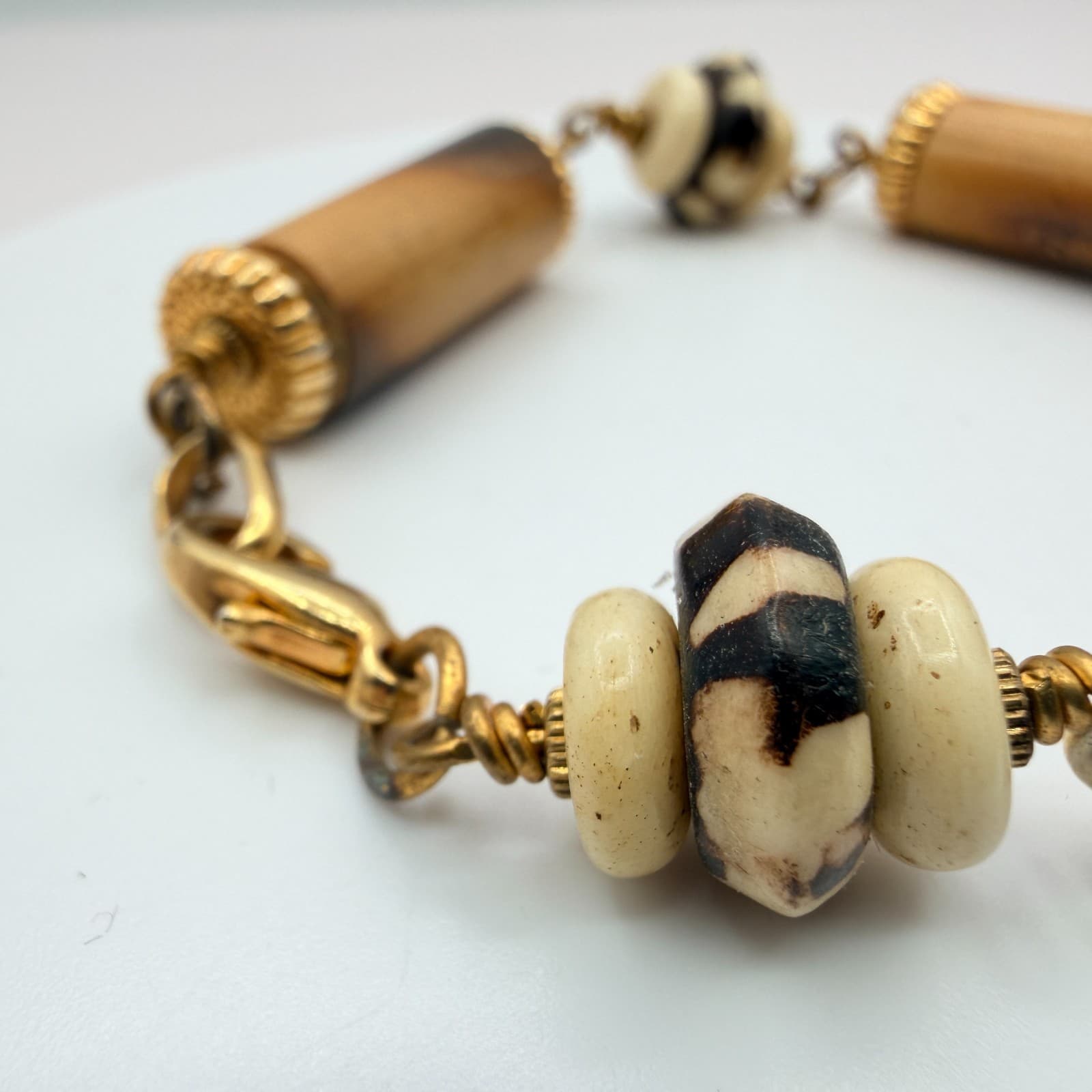 Vintage 90s Gold Tone Beaded Bracelet Boho Women's Classic Fashion Jewelry - Thumbnail 7