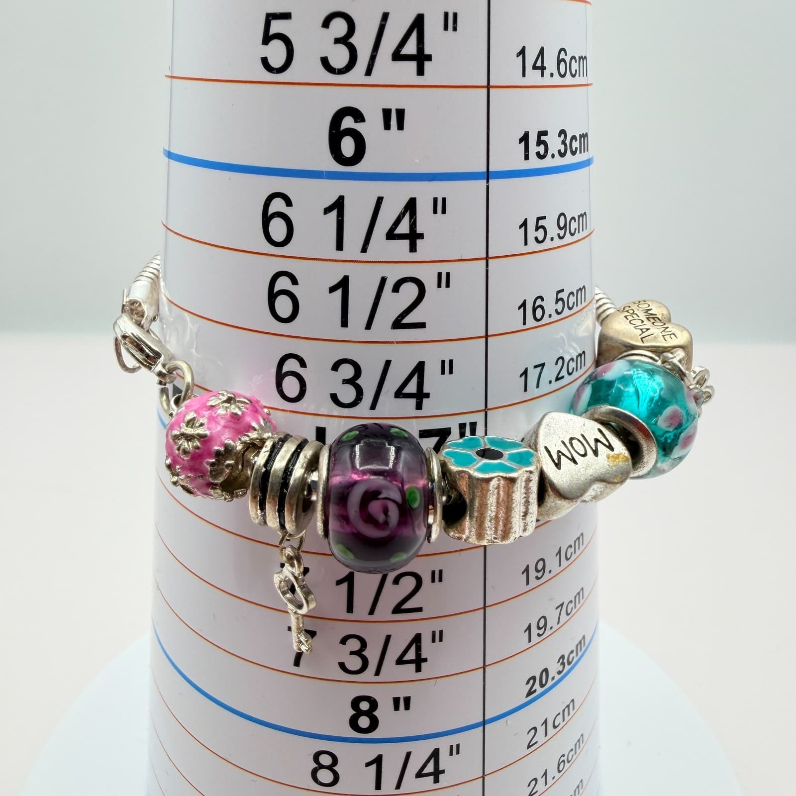 Vintage 90s Silver Tone Someone Special Mom Charm Bracelet Glass Beads Jewelry - Thumbnail 11