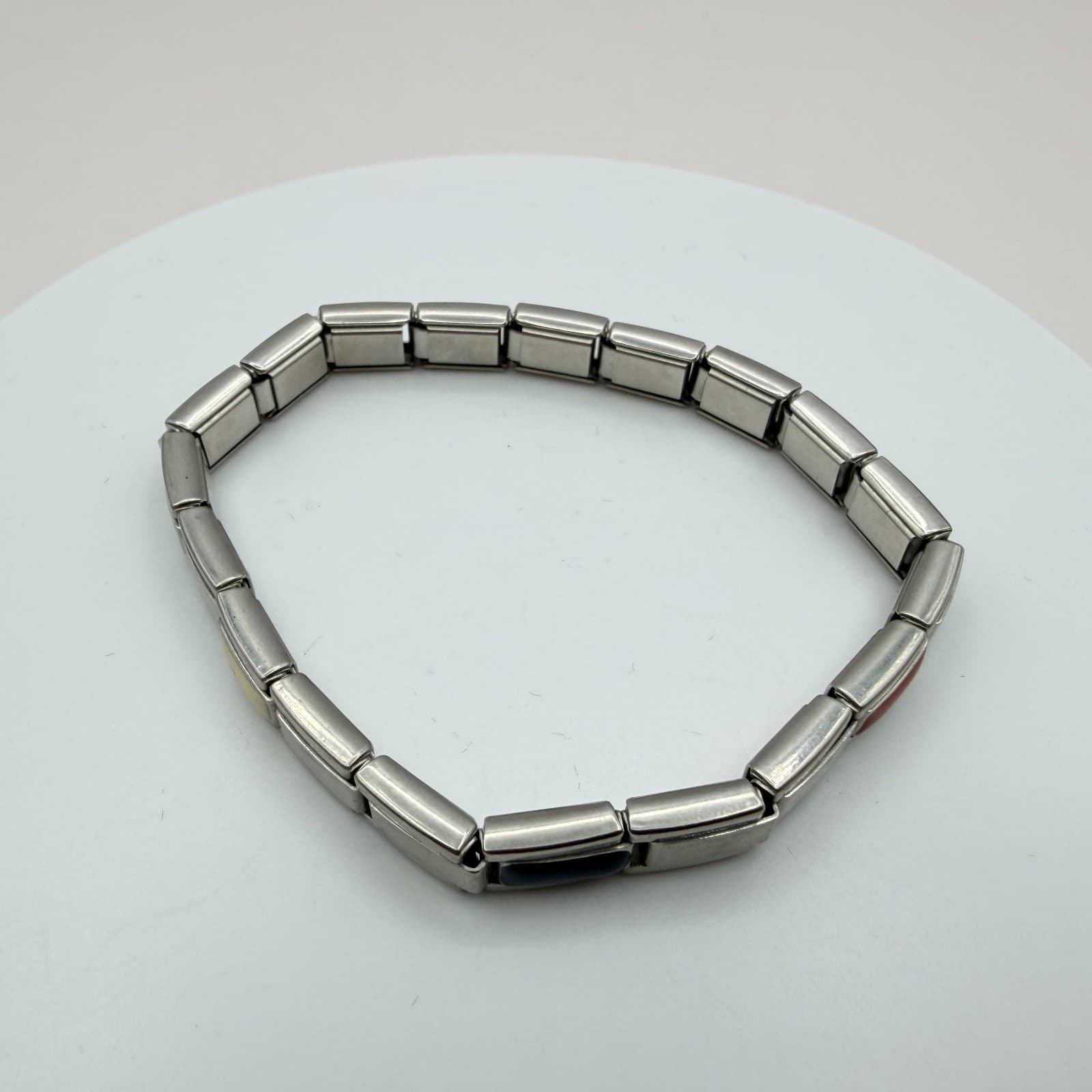 Vintage 90s Silver Tone Italian Charm Bracelet Classic Fashion Women's Jewelry - Thumbnail 3