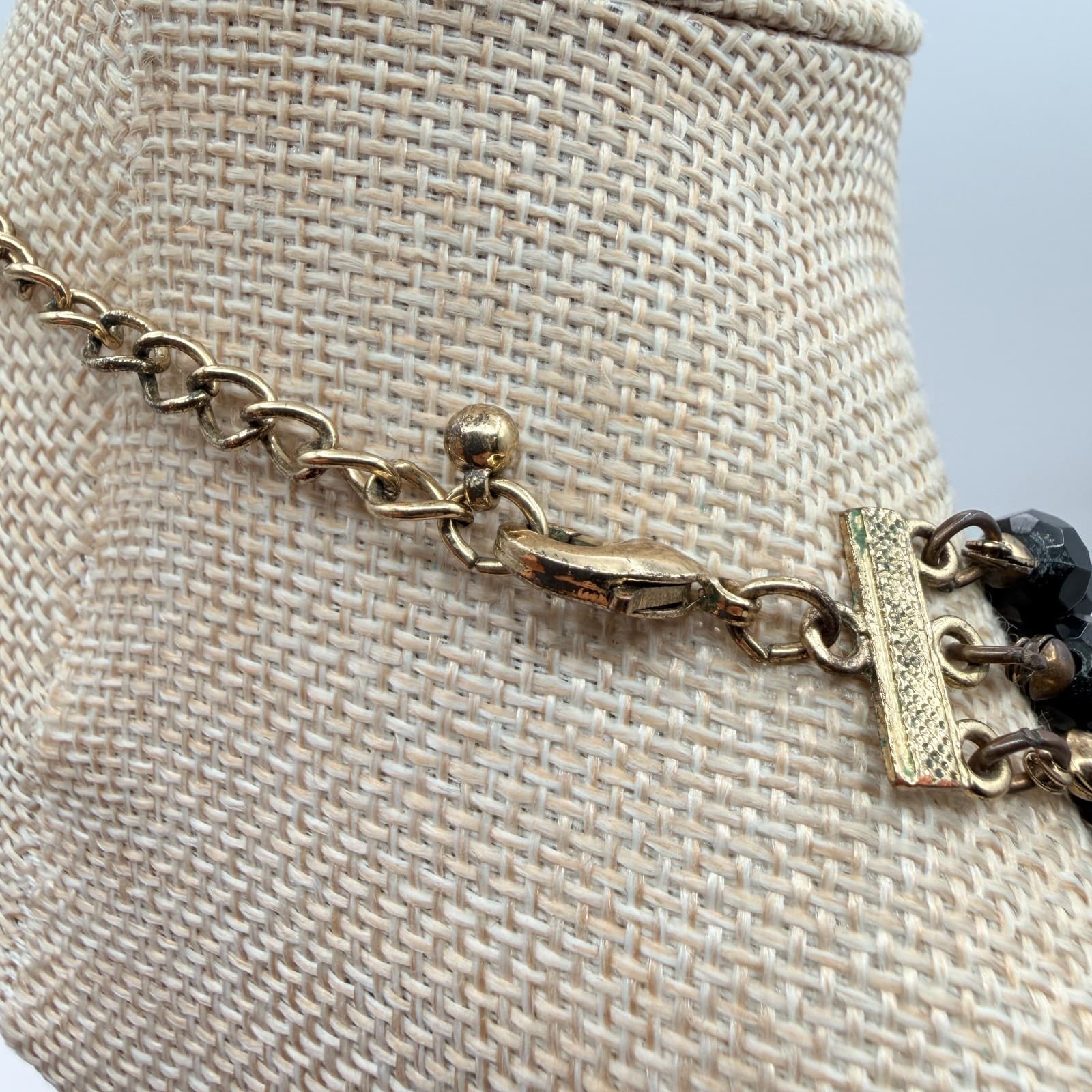 Vintage 90s Black Beaded Multi Strand Gold Tone Statement Necklace Jewelry - Thumbnail 7