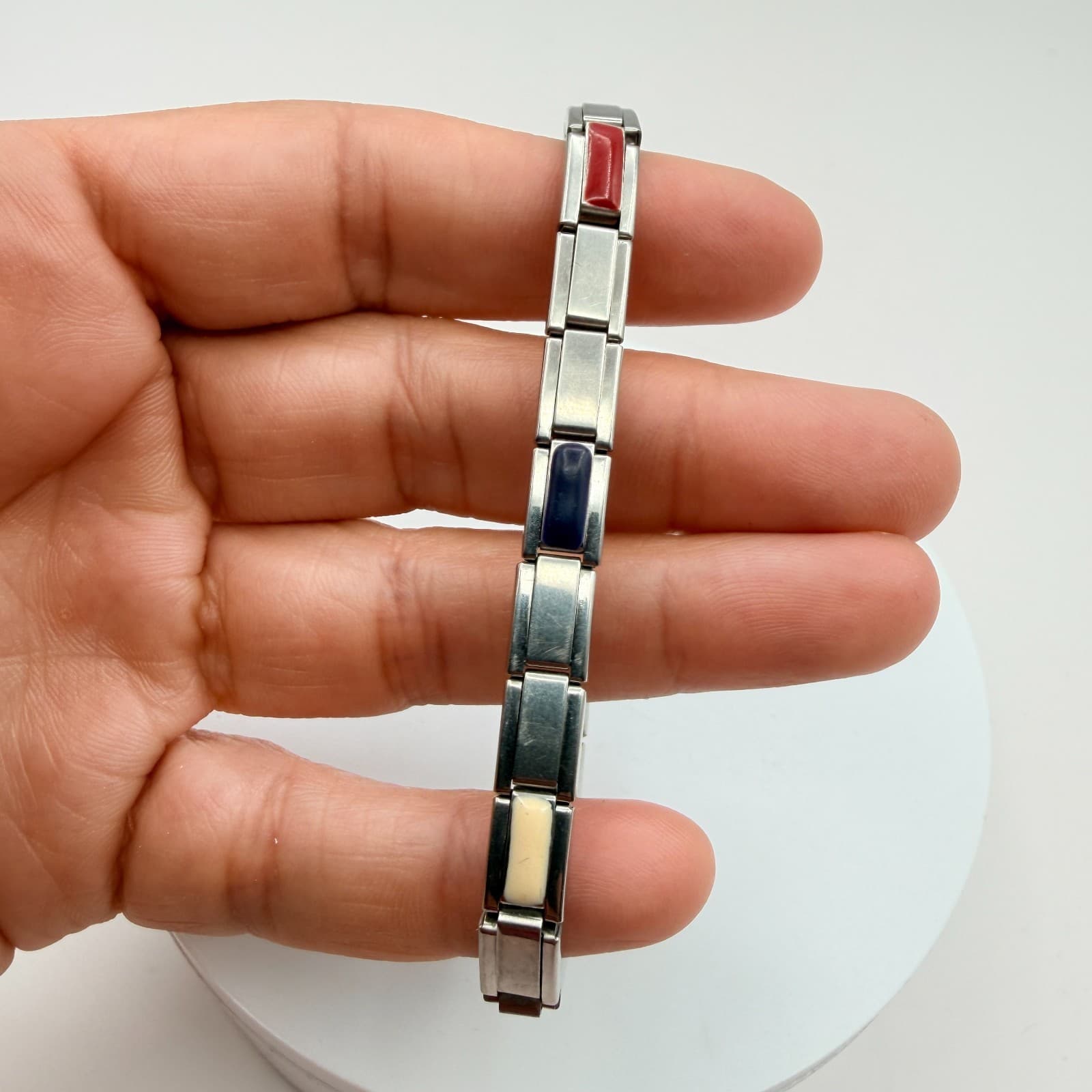 Vintage 90s Silver Tone Italian Charm Bracelet Classic Fashion Women's Jewelry - Thumbnail 8