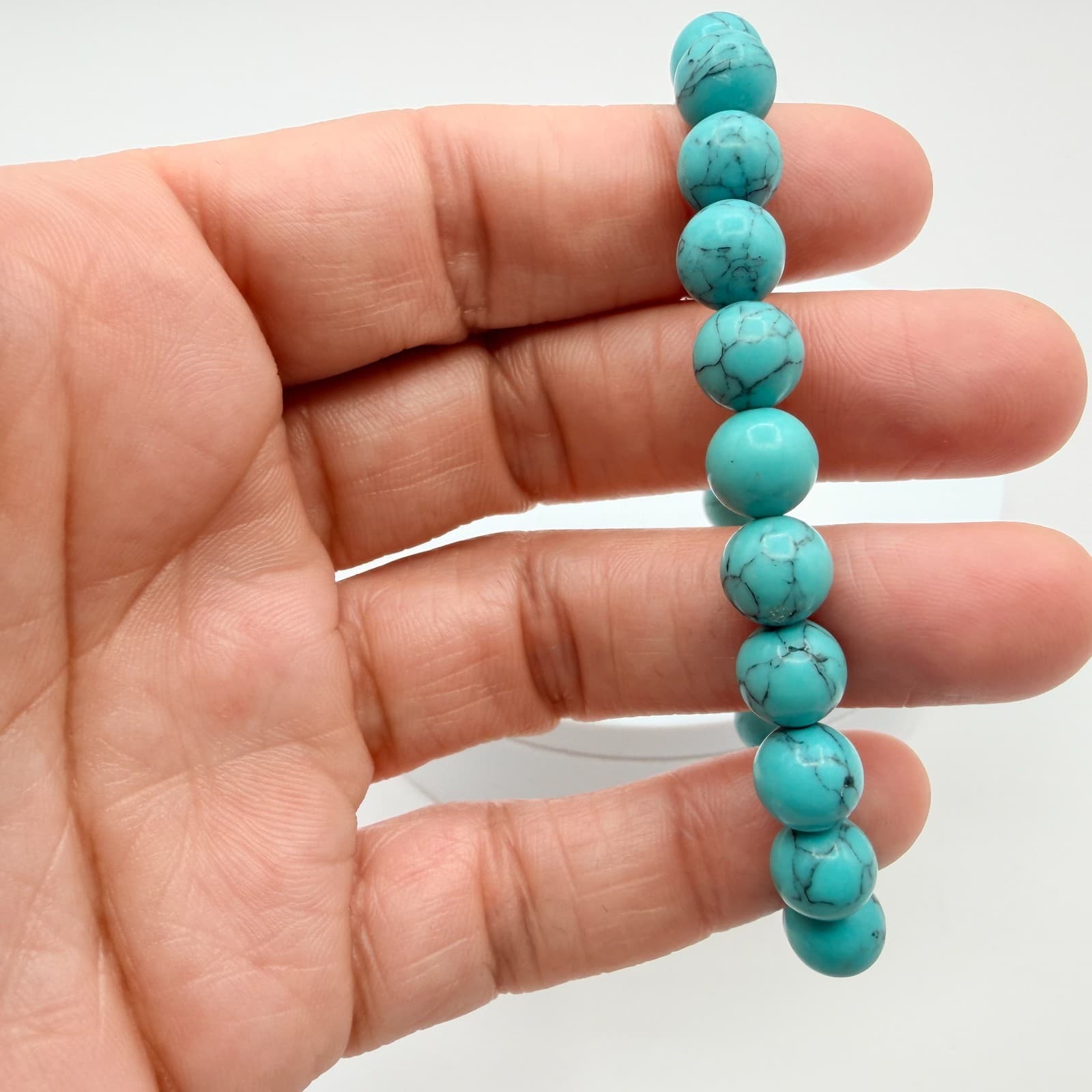 Vintage 80s Howlite Beaded Bracelet Silver Tone Soccer Ball Charm Mens Jewelry - Thumbnail 8