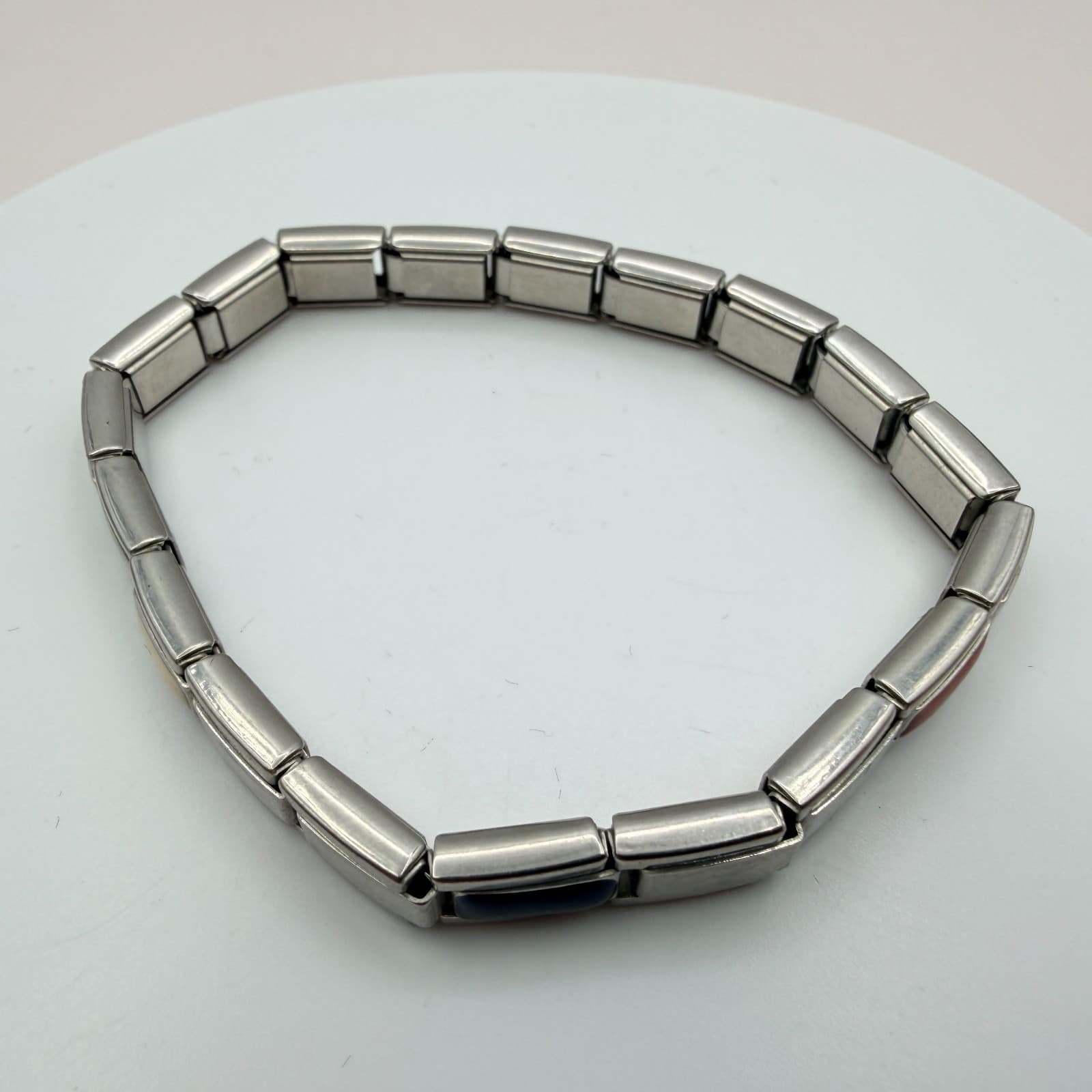 Vintage 90s Silver Tone Italian Charm Bracelet Classic Fashion Women's Jewelry - Image 1