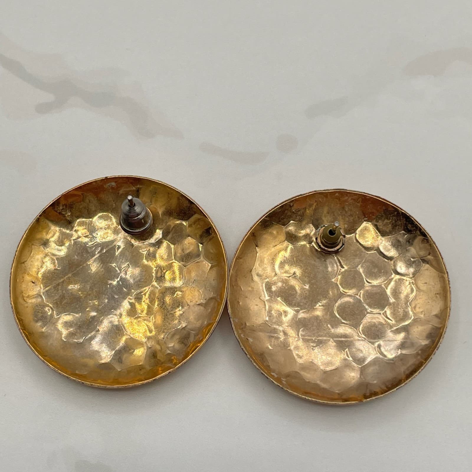 Vintage Gold-Tone Hammered Dome Large Stud Earrings Fashion Jewelry for Womens - Thumbnail 8