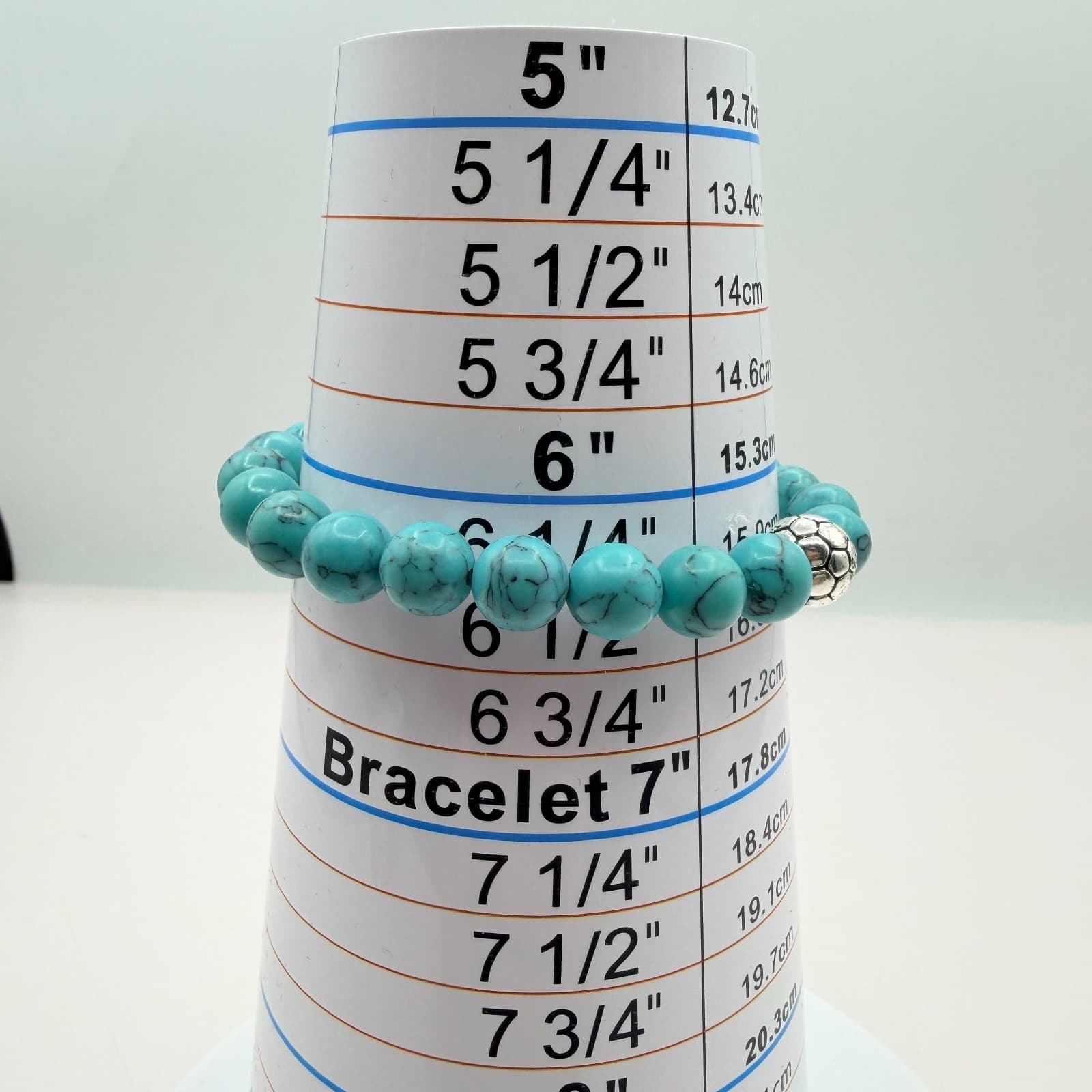 Vintage 80s Howlite Beaded Bracelet Silver Tone Soccer Ball Charm Mens Jewelry - Thumbnail 9