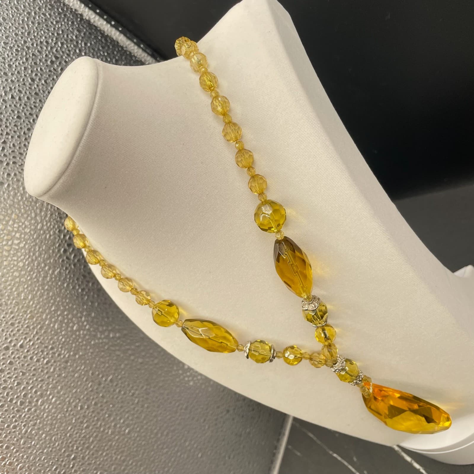 Vintage Amber Glass Silver-Tone Aluminium Lobster Classic Beaded Necklace - 17" - Thumbnail 5