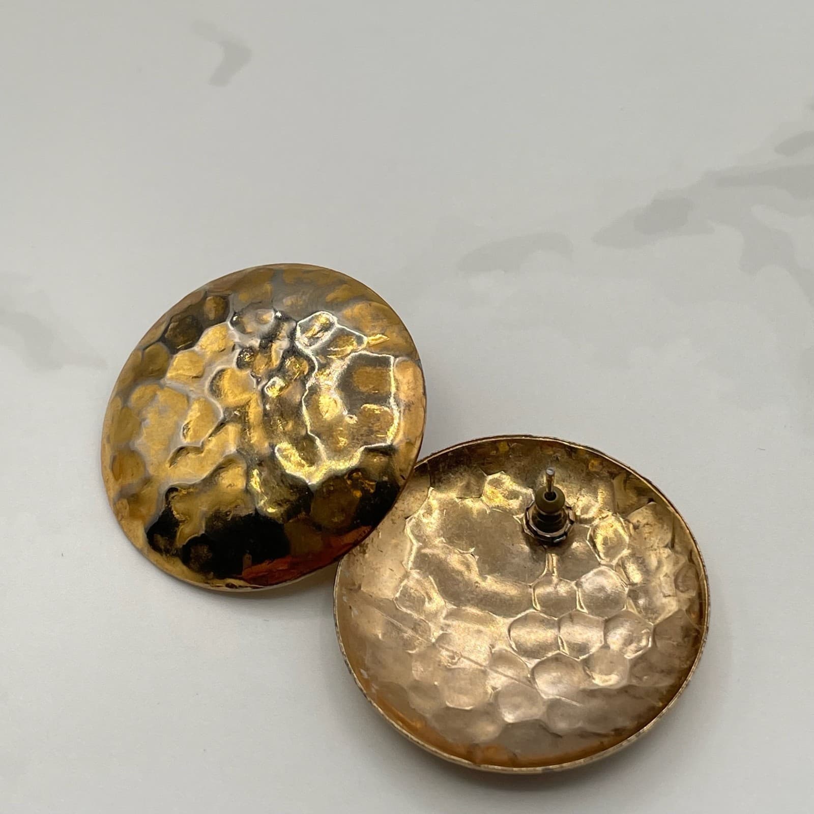 Vintage Gold-Tone Hammered Dome Large Stud Earrings Fashion Jewelry for Womens - Thumbnail 11