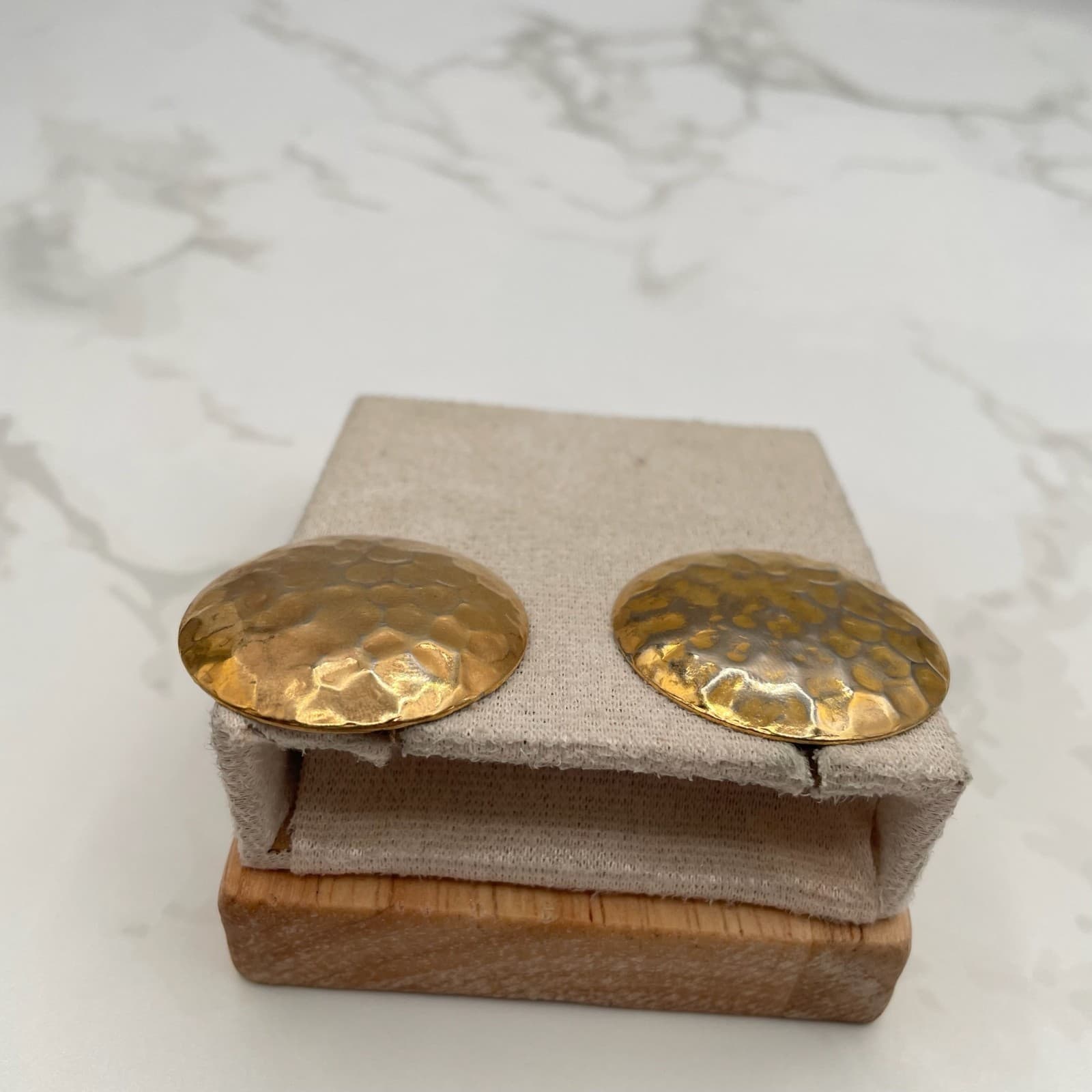 Vintage Gold-Tone Hammered Dome Large Stud Earrings Fashion Jewelry for Womens - Thumbnail 5