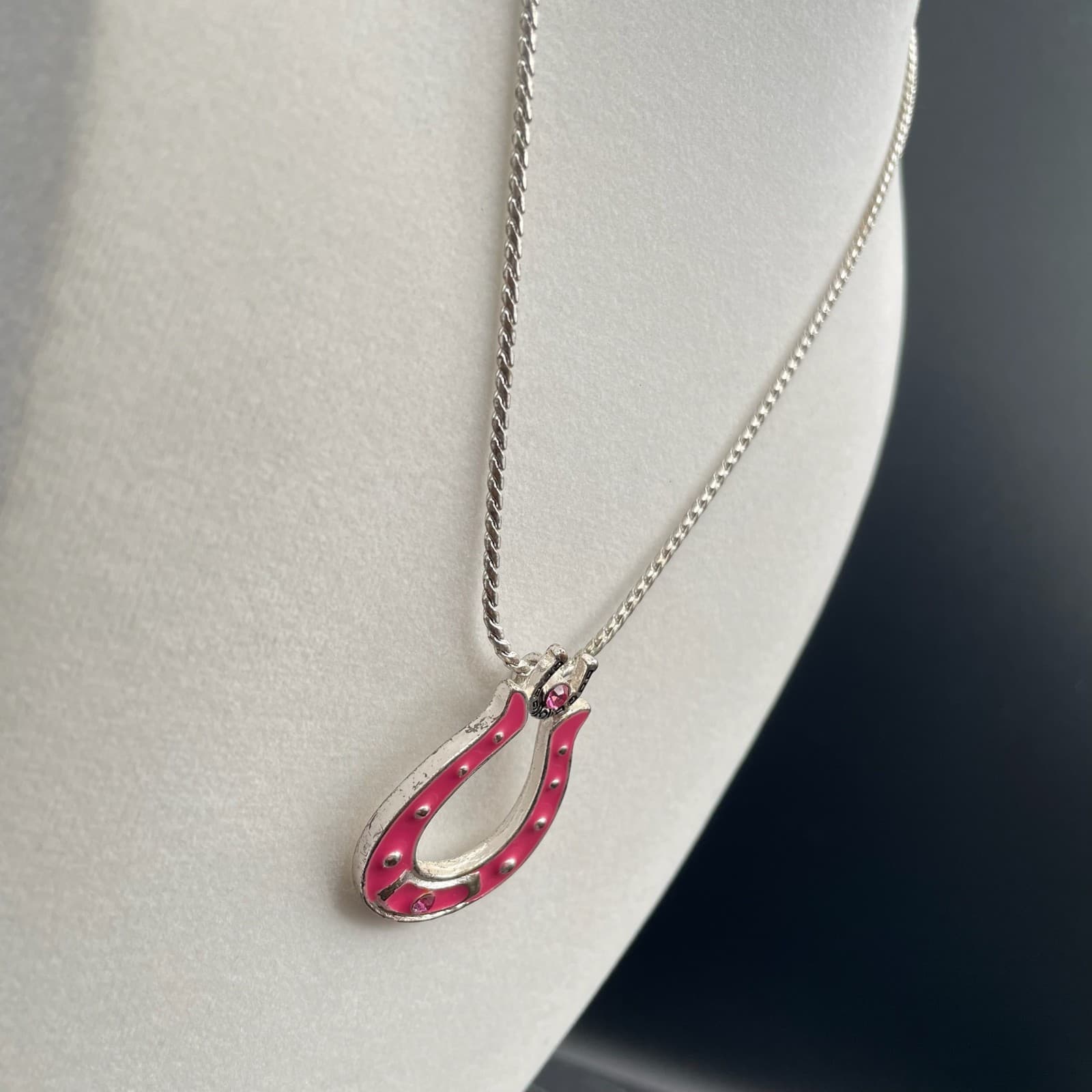 Vintage French Cut Pink Silver Lacquer Aluminium Horseshoe Lobster Charm Pendant - Thumbnail 4