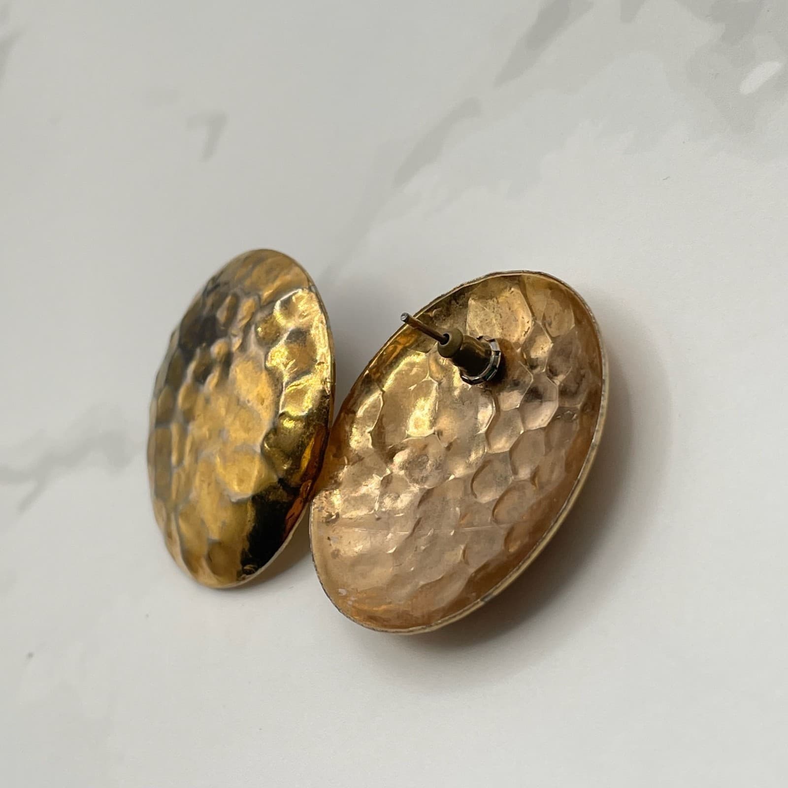 Vintage Gold-Tone Hammered Dome Large Stud Earrings Fashion Jewelry for Womens - Thumbnail 12