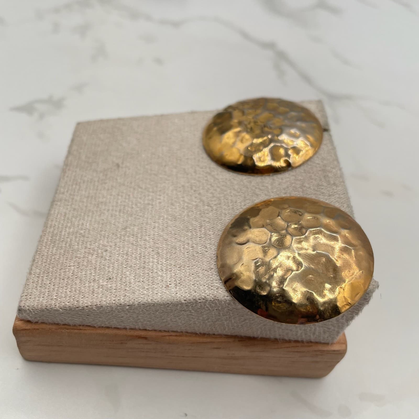 Vintage Gold-Tone Hammered Dome Large Stud Earrings Fashion Jewelry for Womens - Thumbnail 4