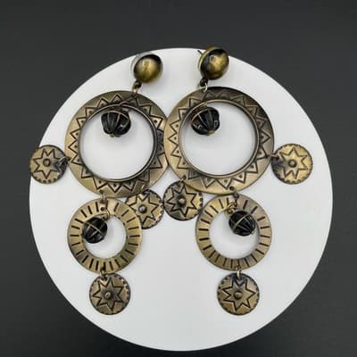 Vintage Bronze Tone Brass Finish Bohemian Star Dangle Drop Earrings - Image 1