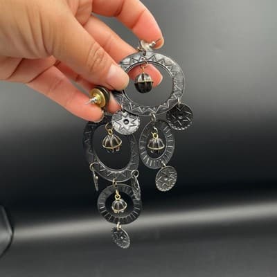 Vintage Bronze Tone Brass Finish Bohemian Star Dangle Drop Earrings - Thumbnail 3