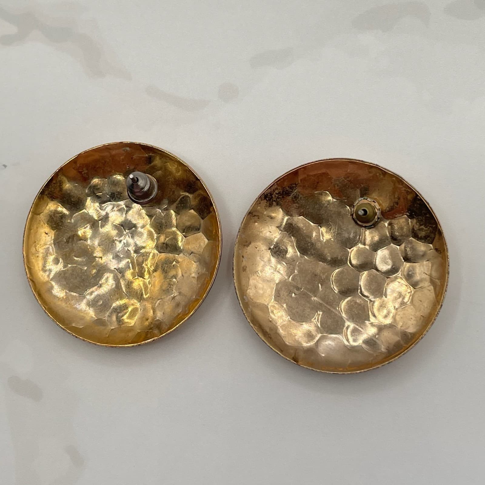 Vintage Gold-Tone Hammered Dome Large Stud Earrings Fashion Jewelry for Womens - Thumbnail 10