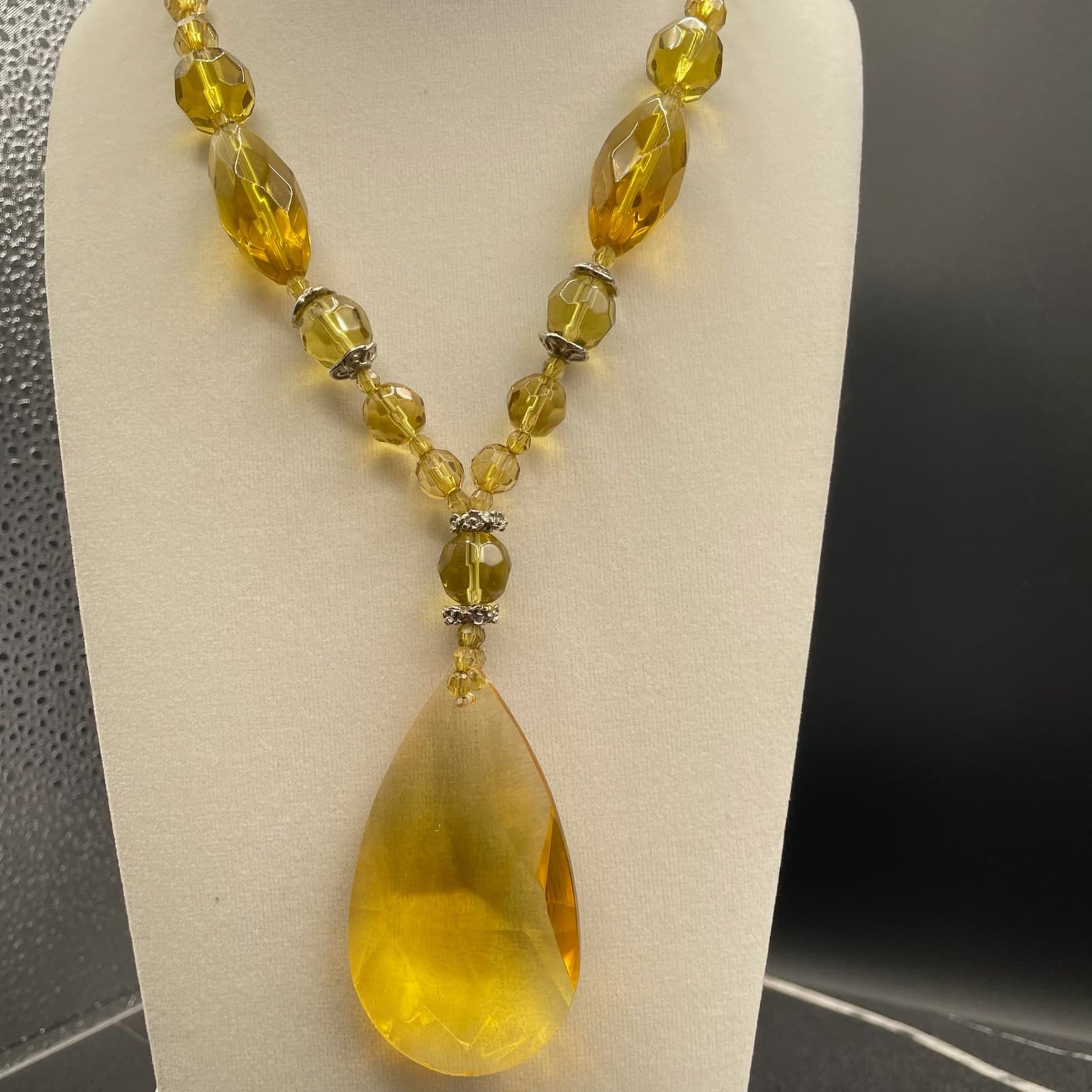 Vintage Amber Glass Silver-Tone Aluminium Lobster Classic Beaded Necklace - 17" - Thumbnail 6