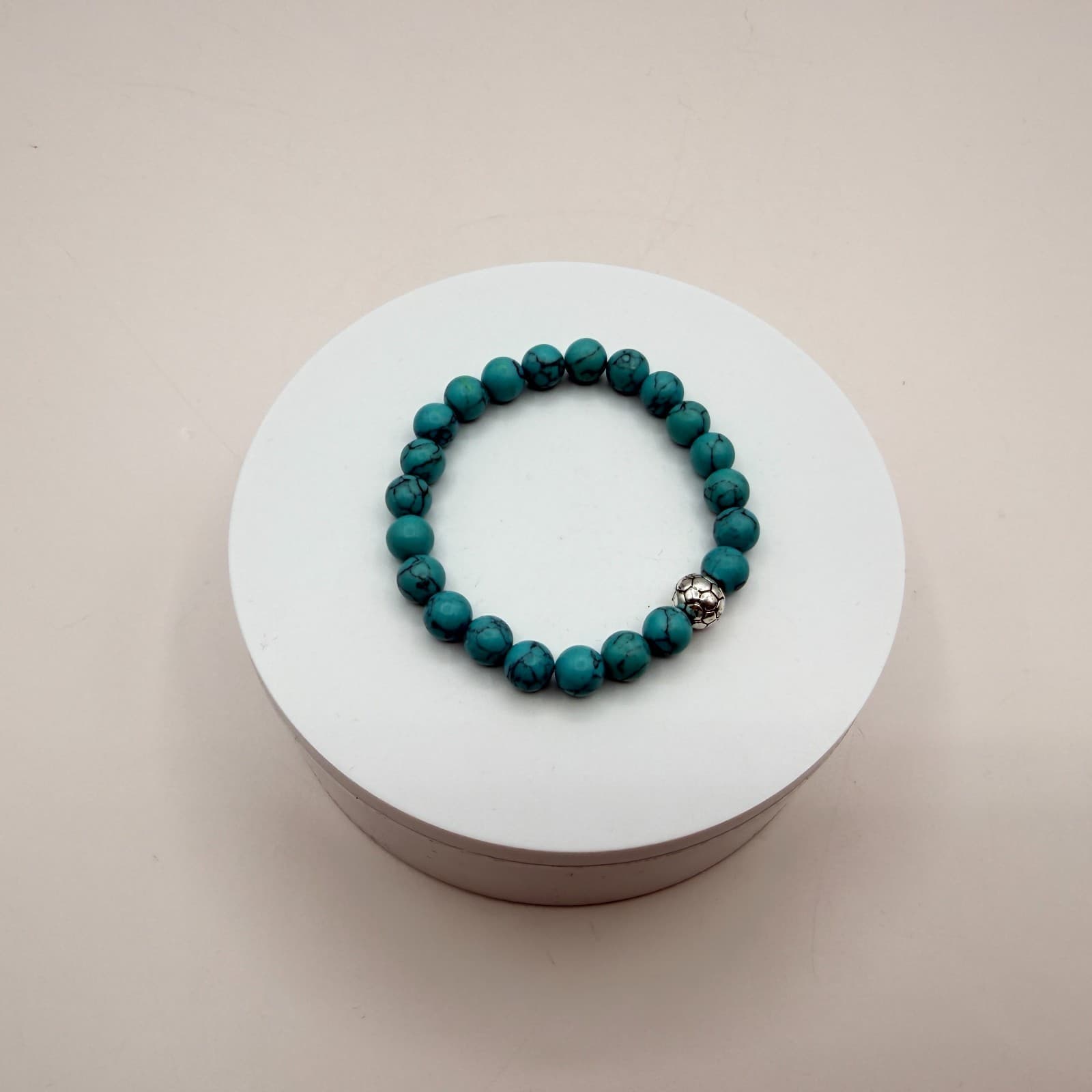 Vintage 80s Howlite Beaded Bracelet Silver Tone Soccer Ball Charm Mens Jewelry - Thumbnail 7