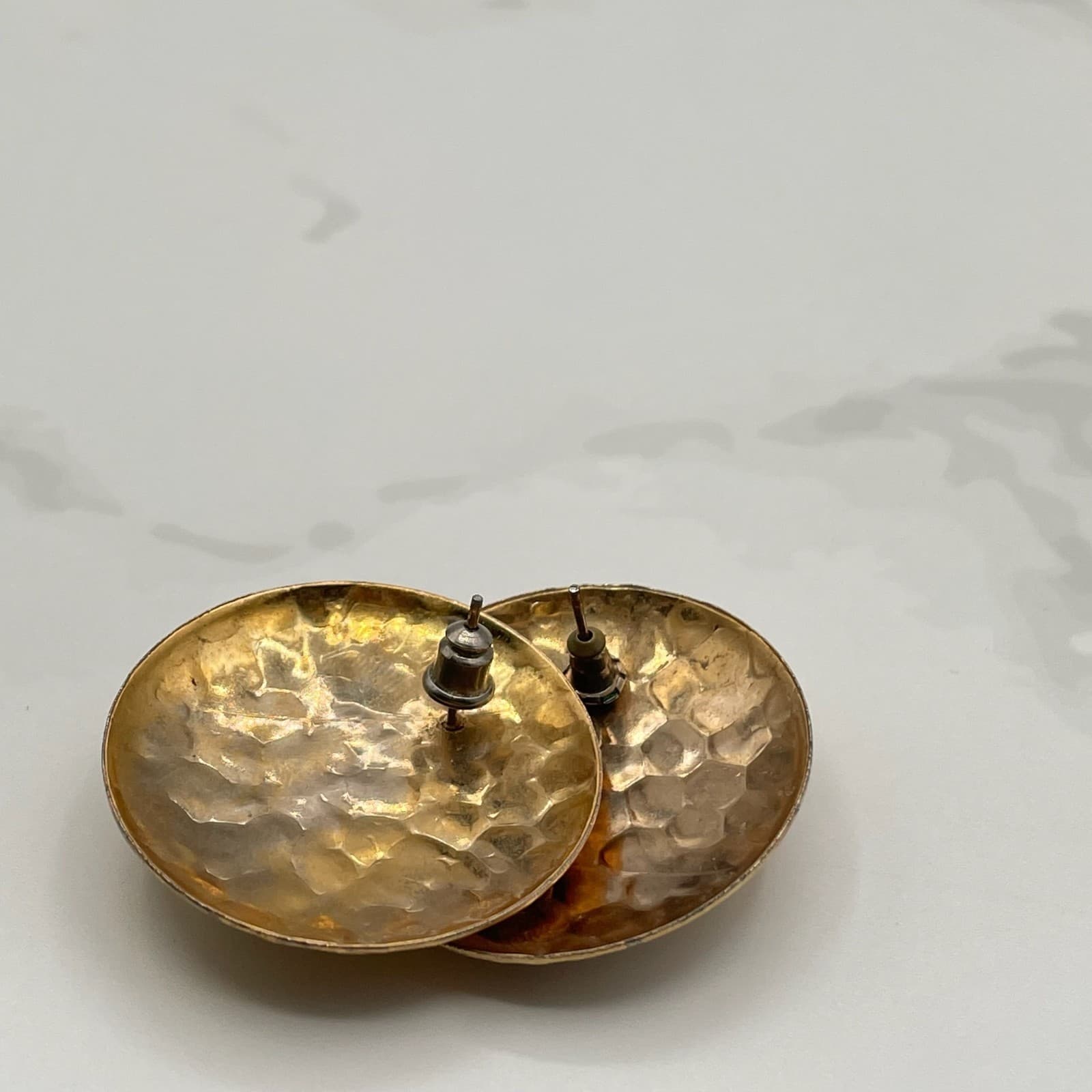 Vintage Gold-Tone Hammered Dome Large Stud Earrings Fashion Jewelry for Womens - Thumbnail 9