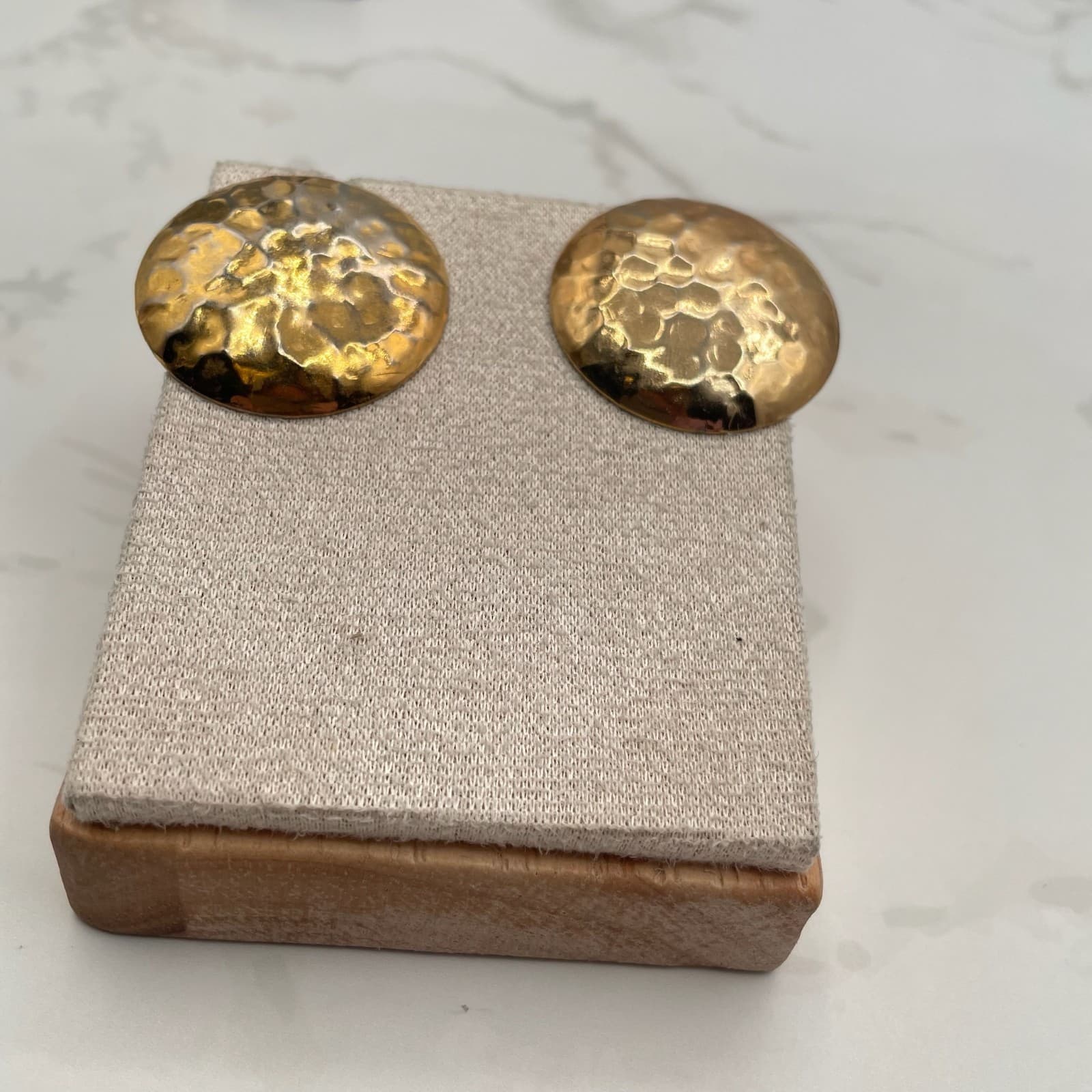 Vintage Gold-Tone Hammered Dome Large Stud Earrings Fashion Jewelry for Womens - Thumbnail 3