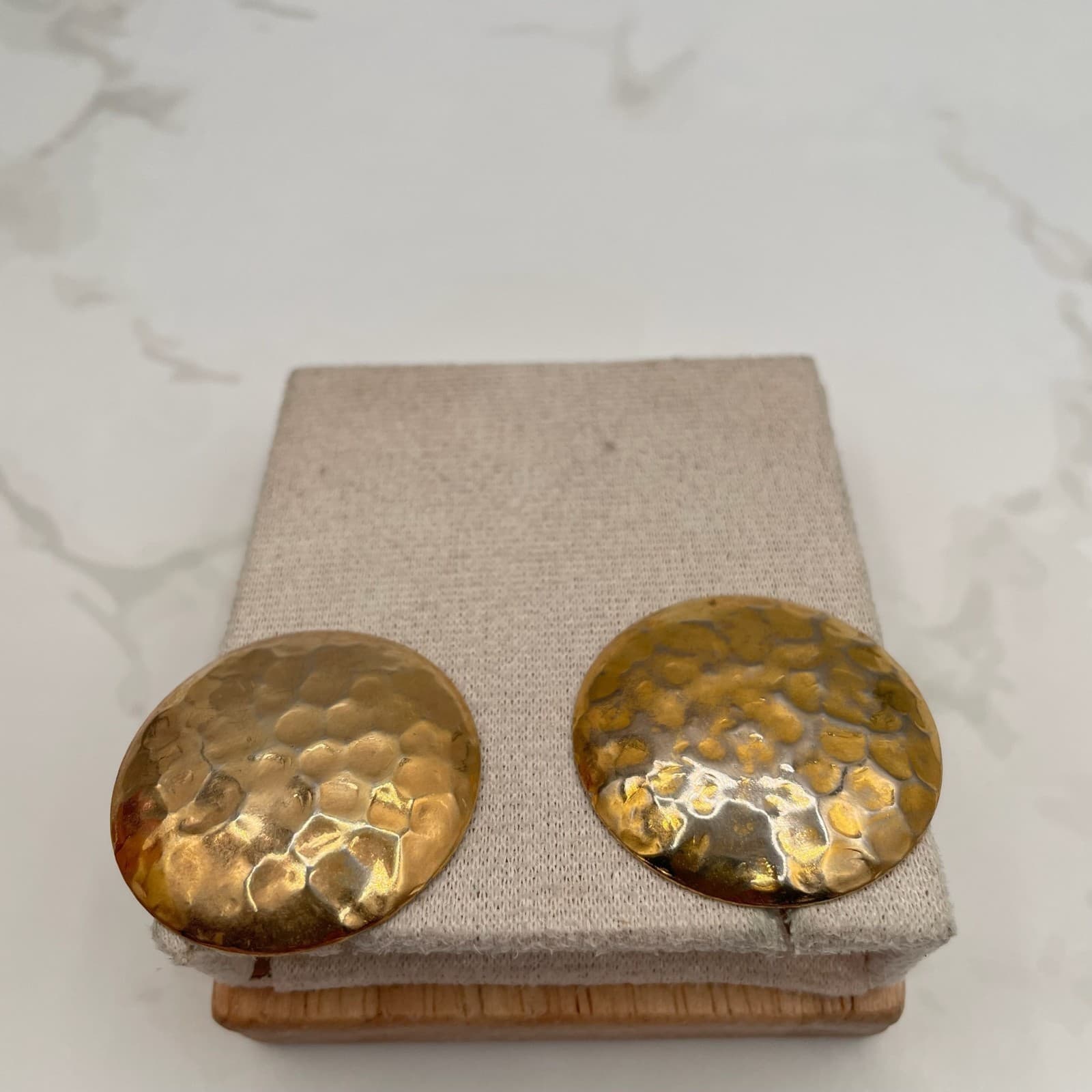 Vintage Gold-Tone Hammered Dome Large Stud Earrings Fashion Jewelry for Womens - Thumbnail 6