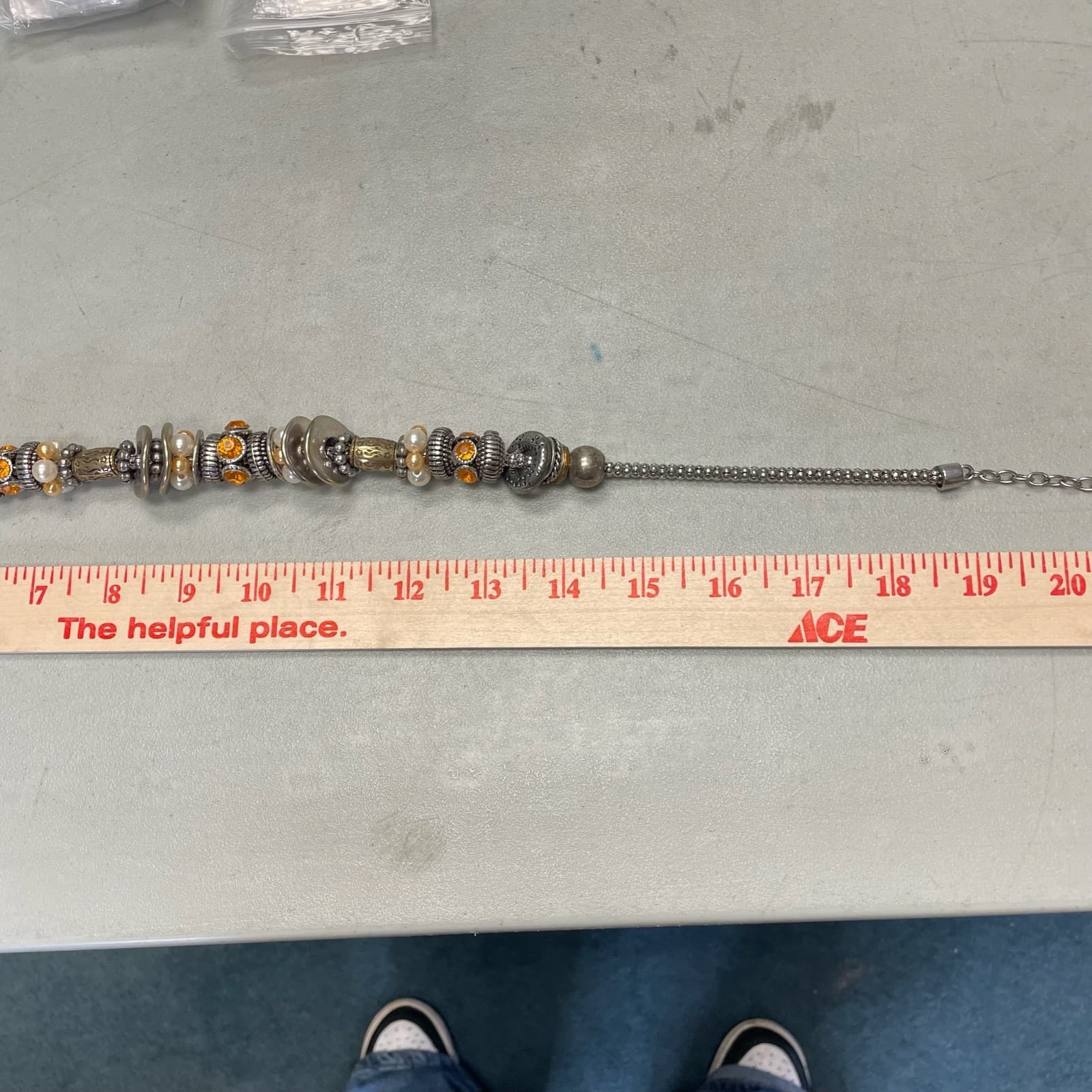 Vintage Mixed Media Accents Beads & Rhinestones Silver Tone Necklace Chain - Thumbnail 10