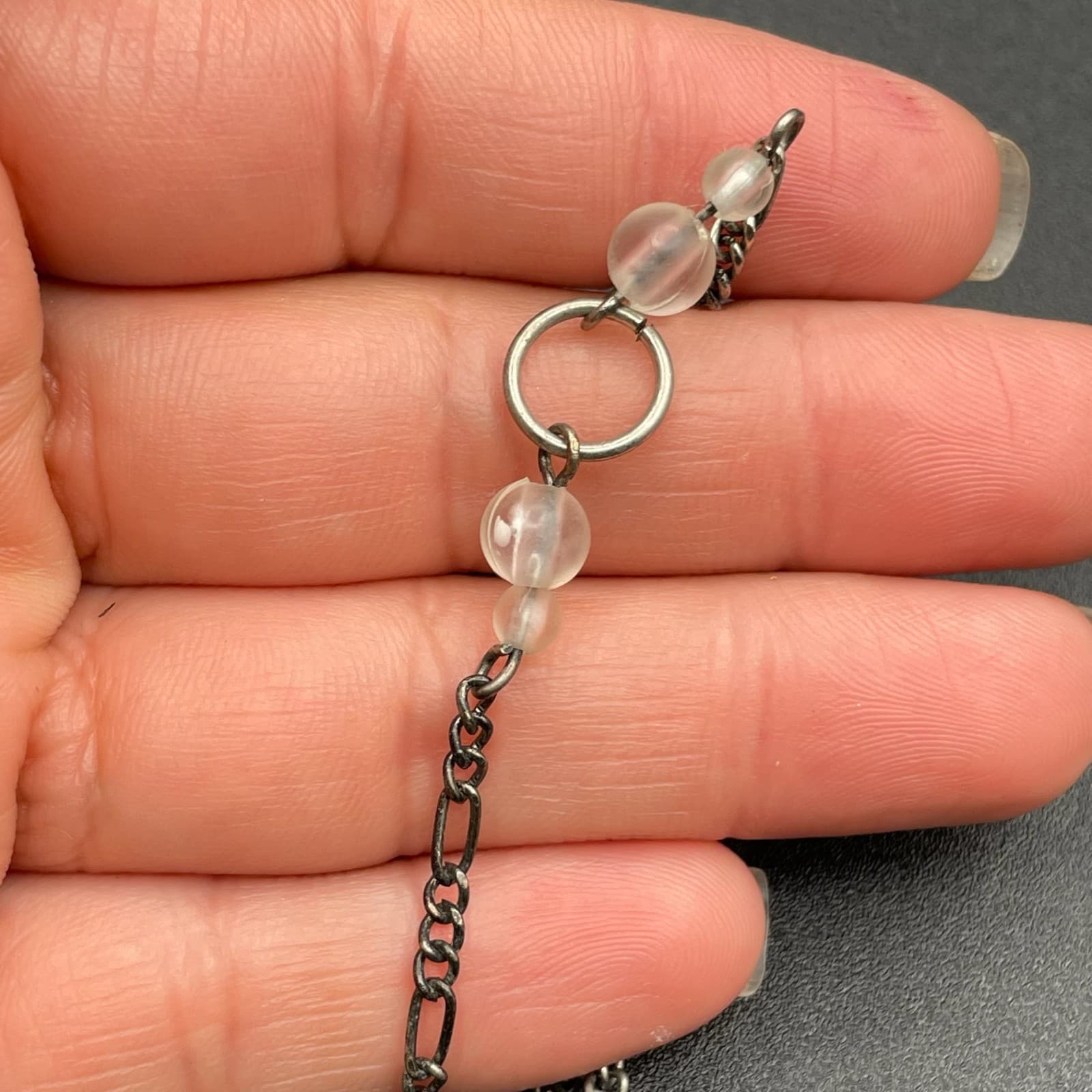 Vintage Silver-Tone Clear Beaded Fashion Romantic Lobster Chain Necklace - Thumbnail 3