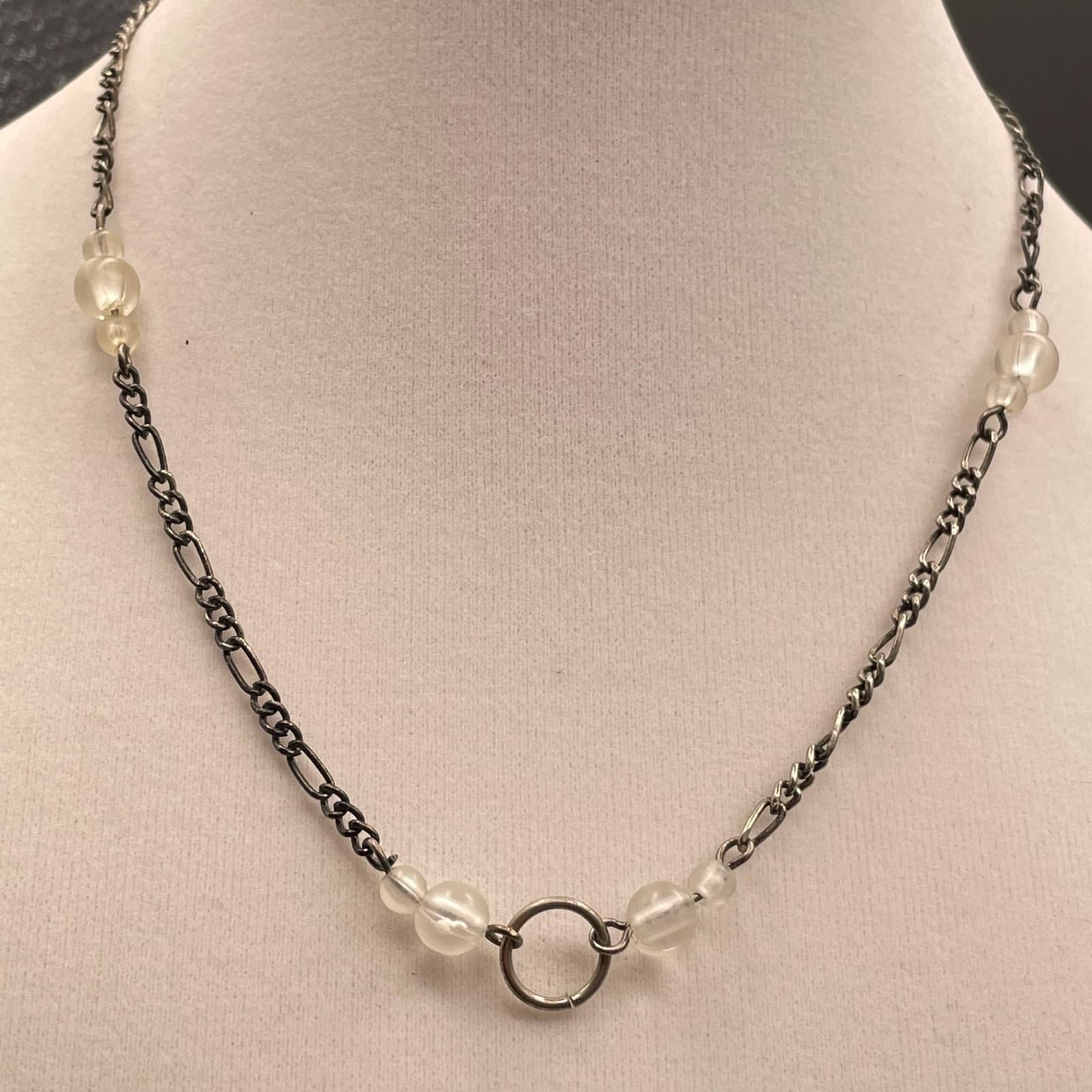 Vintage Silver-Tone Clear Beaded Fashion Romantic Lobster Chain Necklace - Thumbnail 7