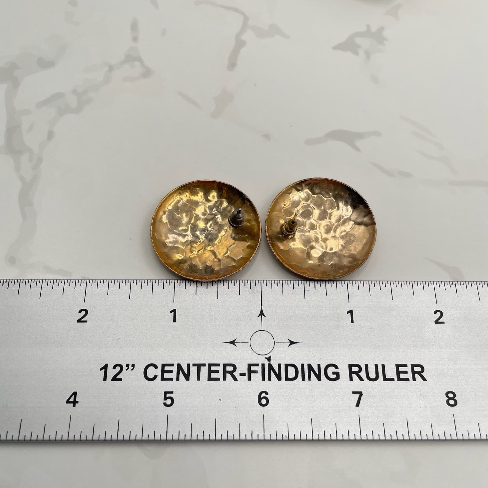 Vintage Gold-Tone Hammered Dome Large Stud Earrings Fashion Jewelry for Womens - Thumbnail 2