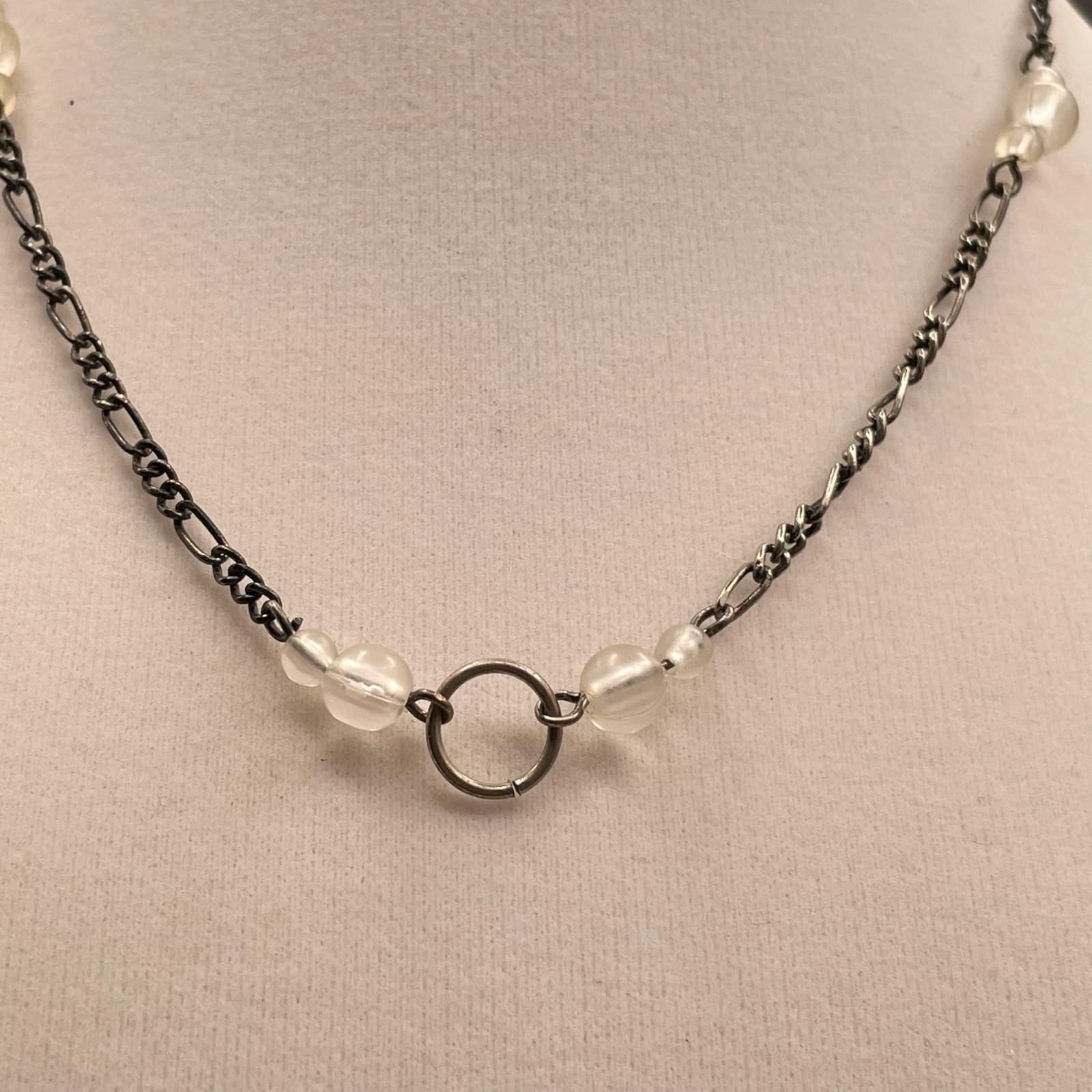 Vintage Silver-Tone Clear Beaded Fashion Romantic Lobster Chain Necklace - Thumbnail 8