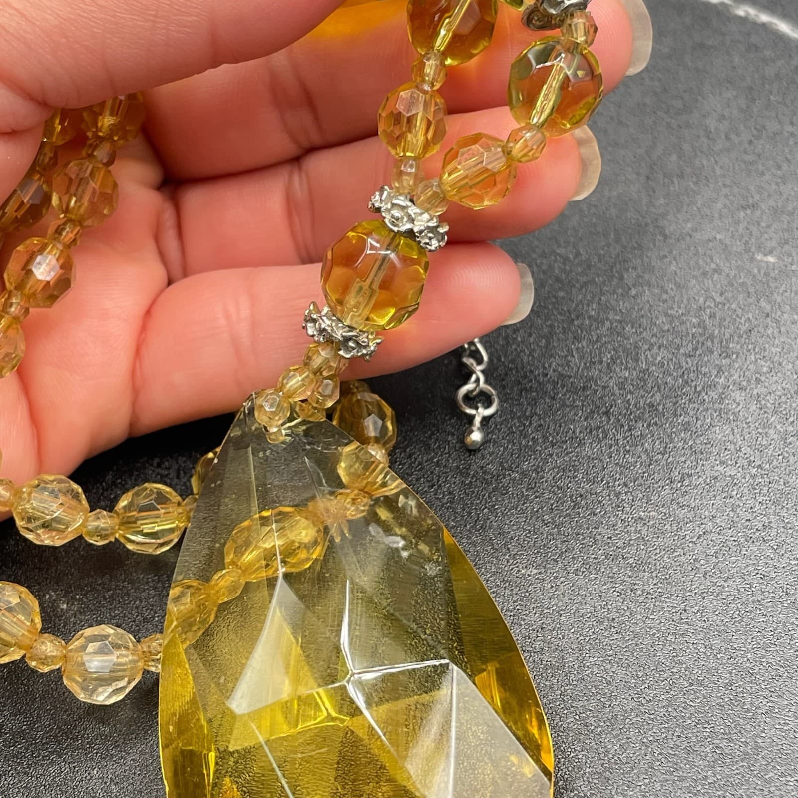 Vintage Amber Glass Silver-Tone Aluminium Lobster Classic Beaded Necklace - 17" - Thumbnail 19