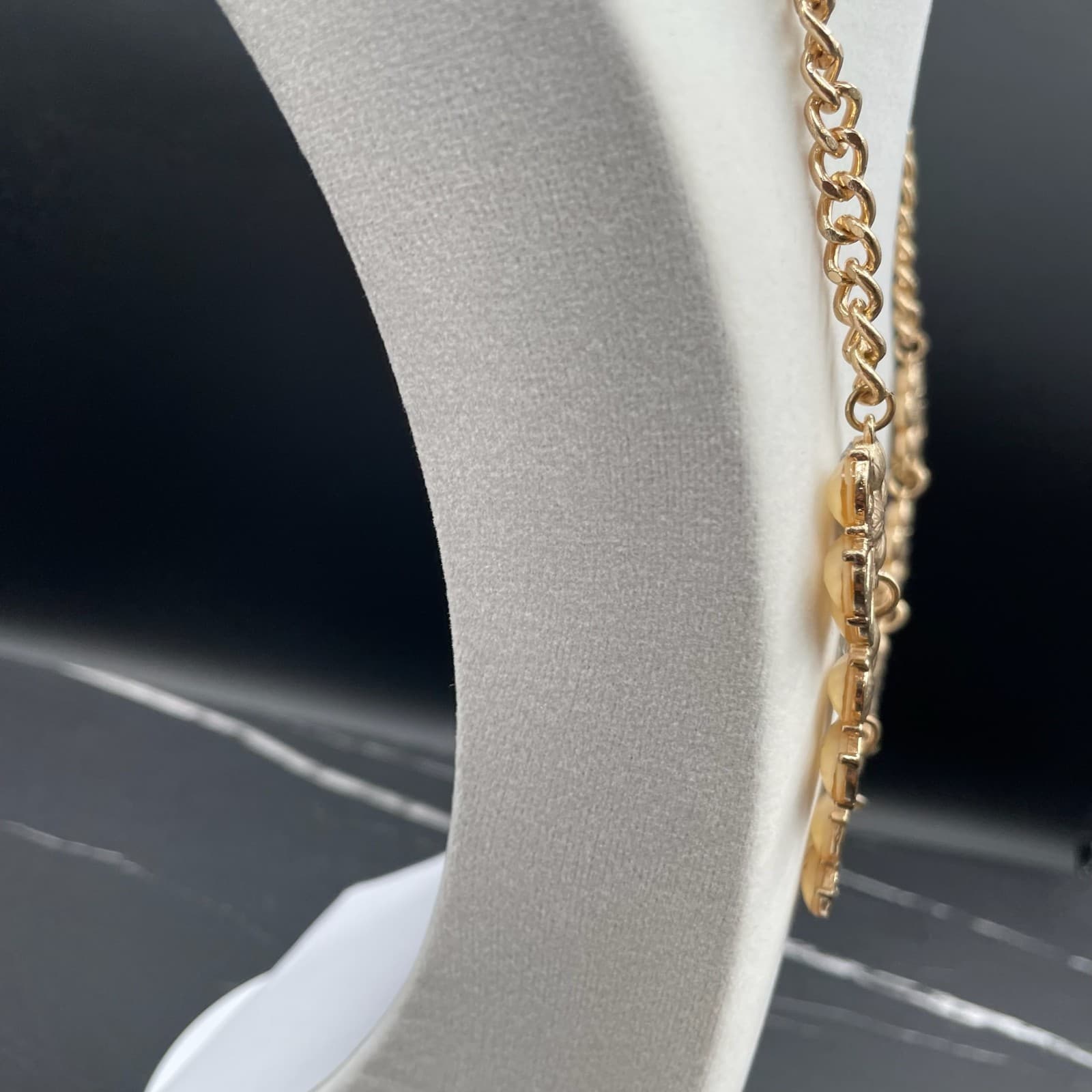 Vintage Faux Opal Rhinestone Gold-Tone Floral Cluster Fashion Bib Necklace - Thumbnail 14