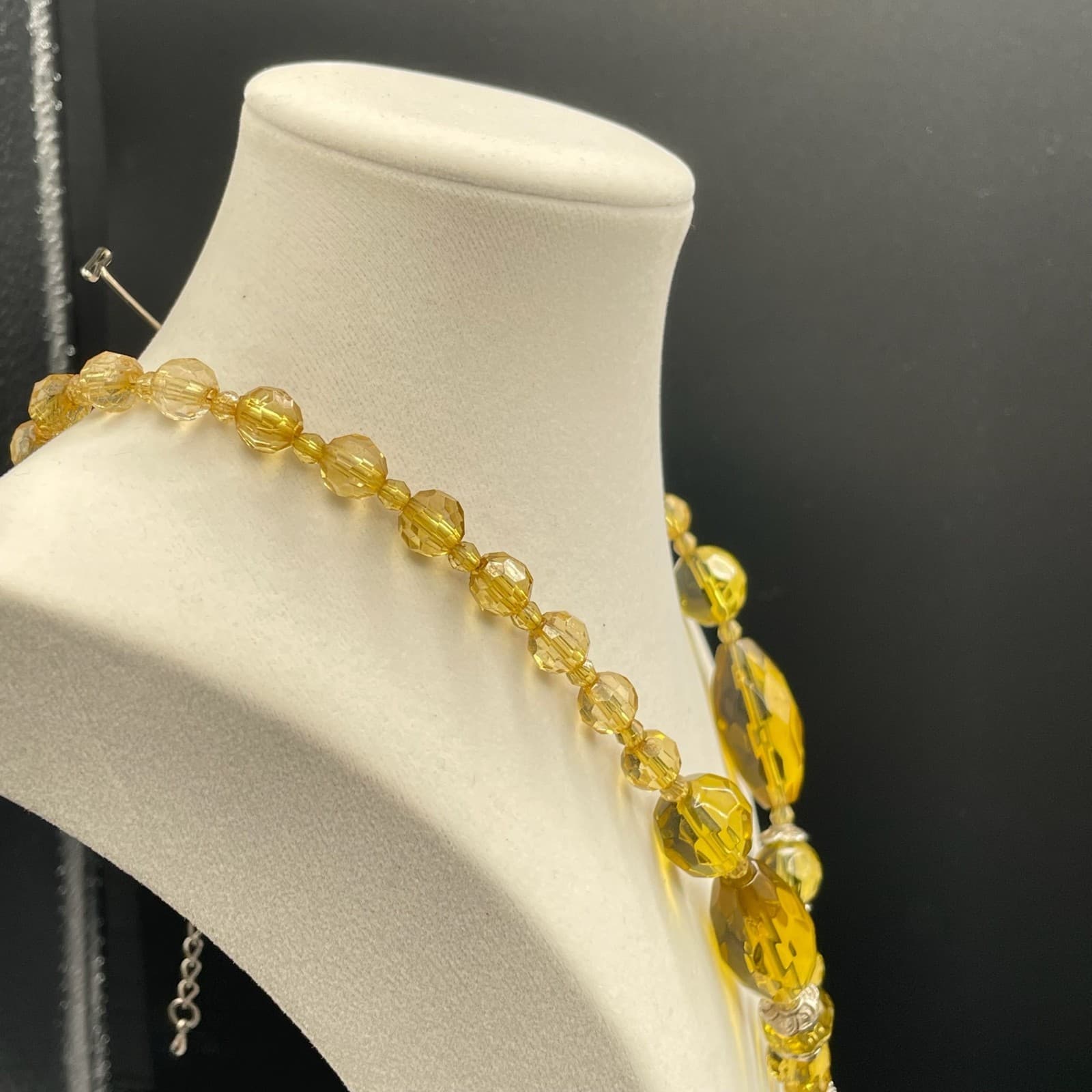 Vintage Amber Glass Silver-Tone Aluminium Lobster Classic Beaded Necklace - 17" - Thumbnail 8