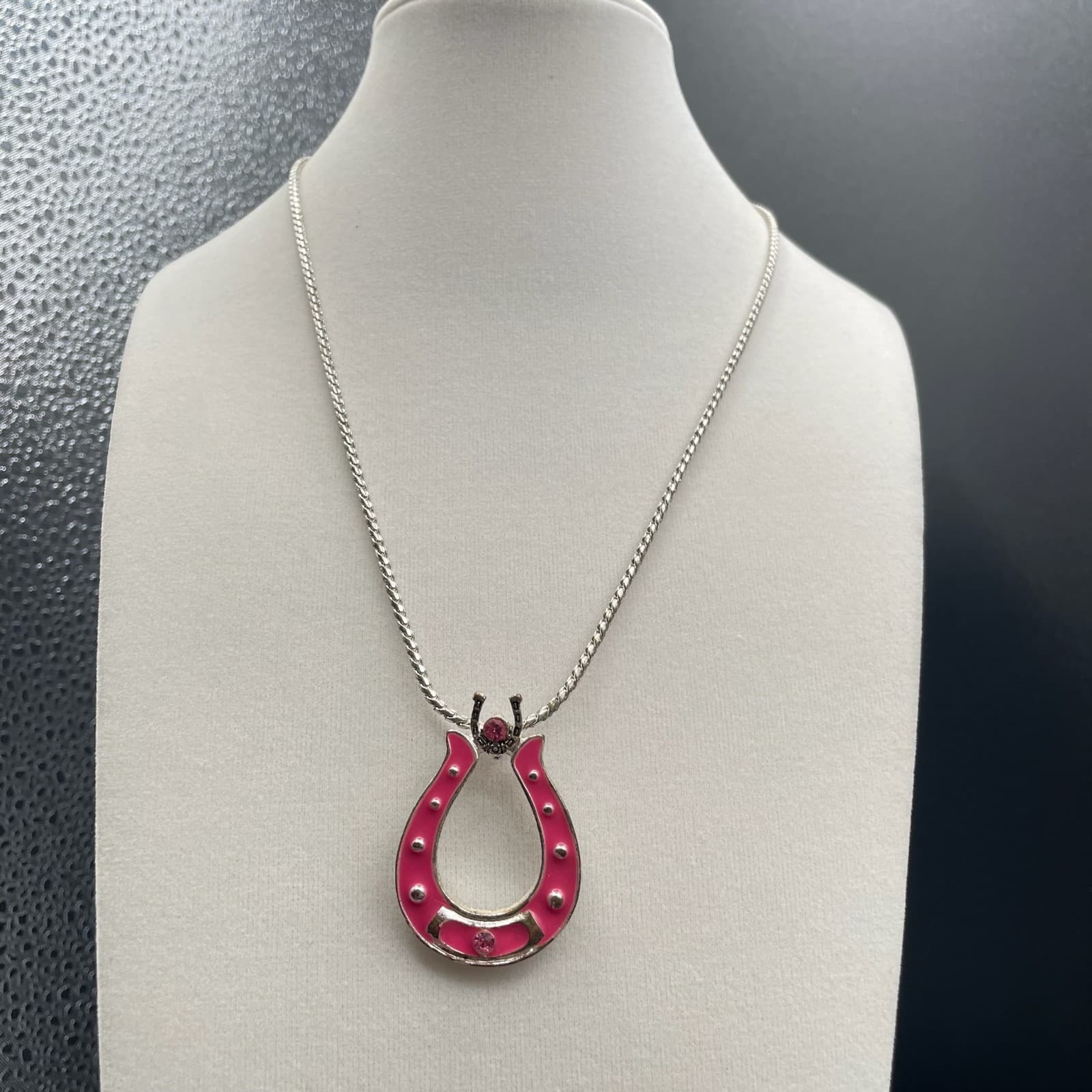 Vintage French Cut Pink Silver Lacquer Aluminium Horseshoe Lobster Charm Pendant - Thumbnail 2