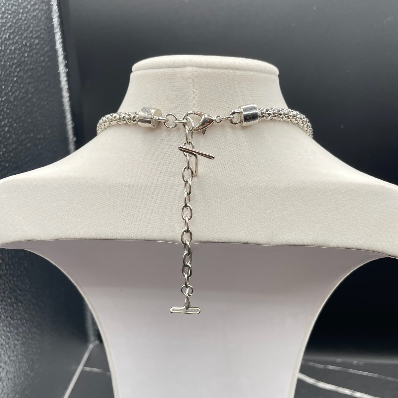 Vintage Mixed Media Accents Beads & Rhinestones Silver Tone Necklace Chain - Thumbnail 9