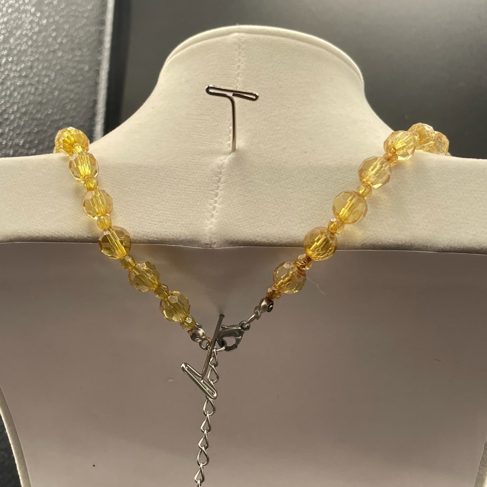 Vintage Amber Glass Silver-Tone Aluminium Lobster Classic Beaded Necklace - 17" - Thumbnail 10