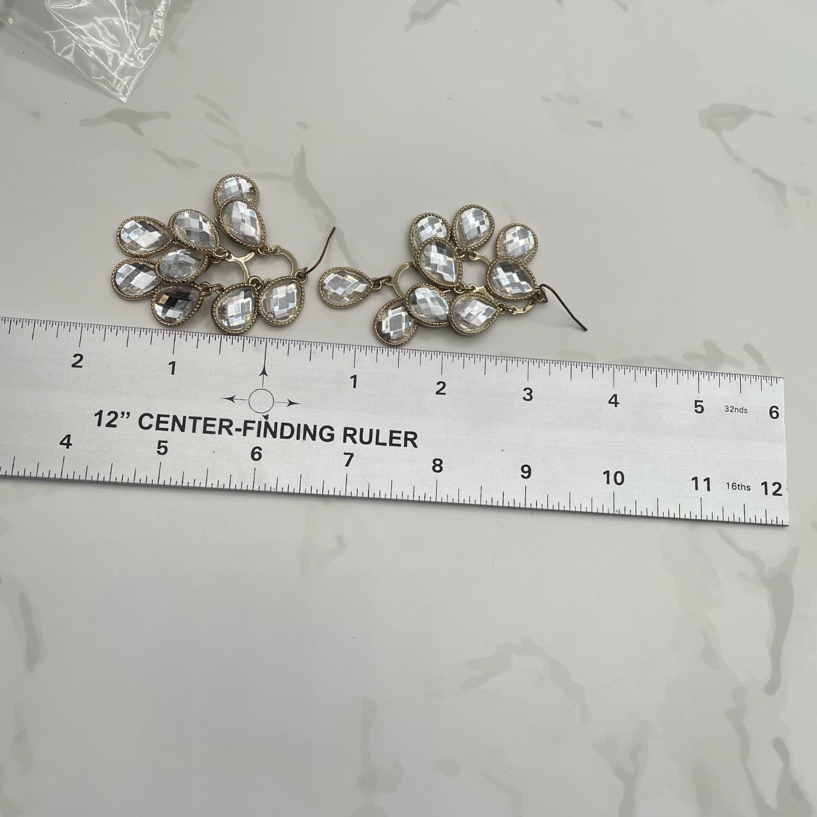 Vintage Gold-Tone Tiered Teardrop Chandelier Earrings with Faceted Clear Glass - Thumbnail 3